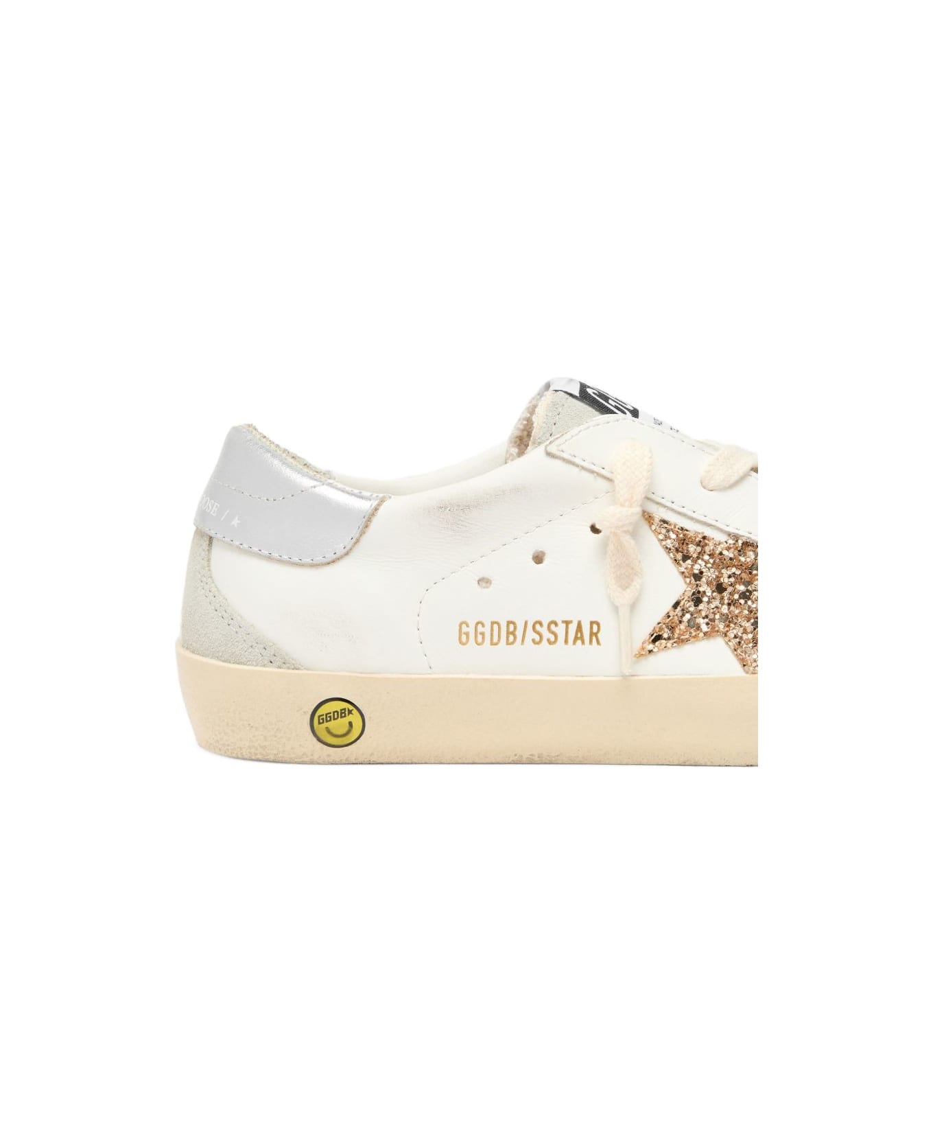 Golden Goose Kids Leather Sneakers With Glitter Star - White