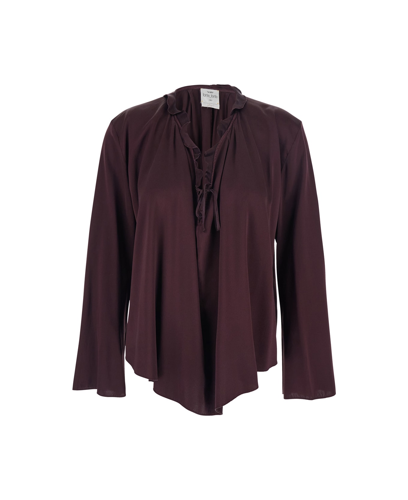 Forte_Forte Bordeaux Blouse With Drawstring At The Neck In Silk Blend Woman - Bordeaux