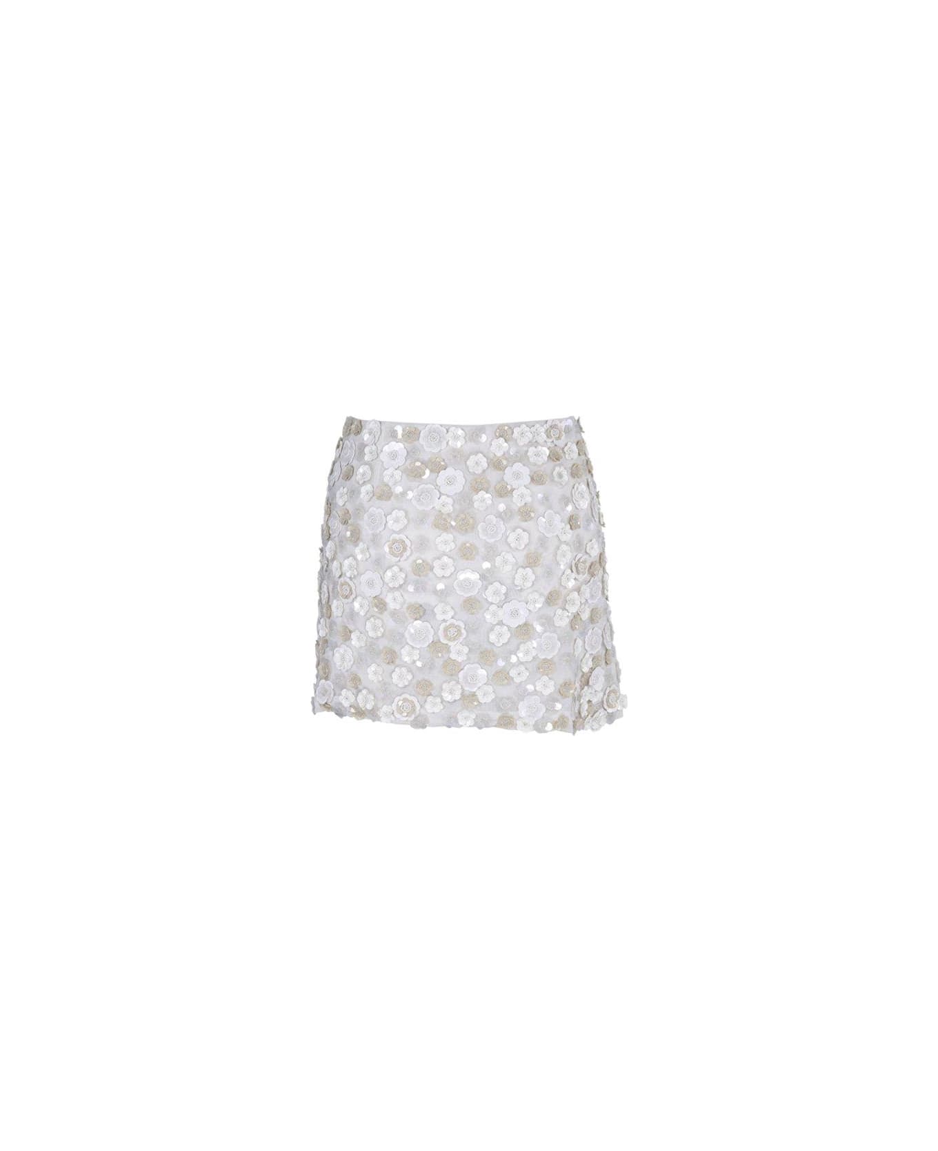 Parosh Sequin-embellished Straight Hem Mini Skirt - CREAM