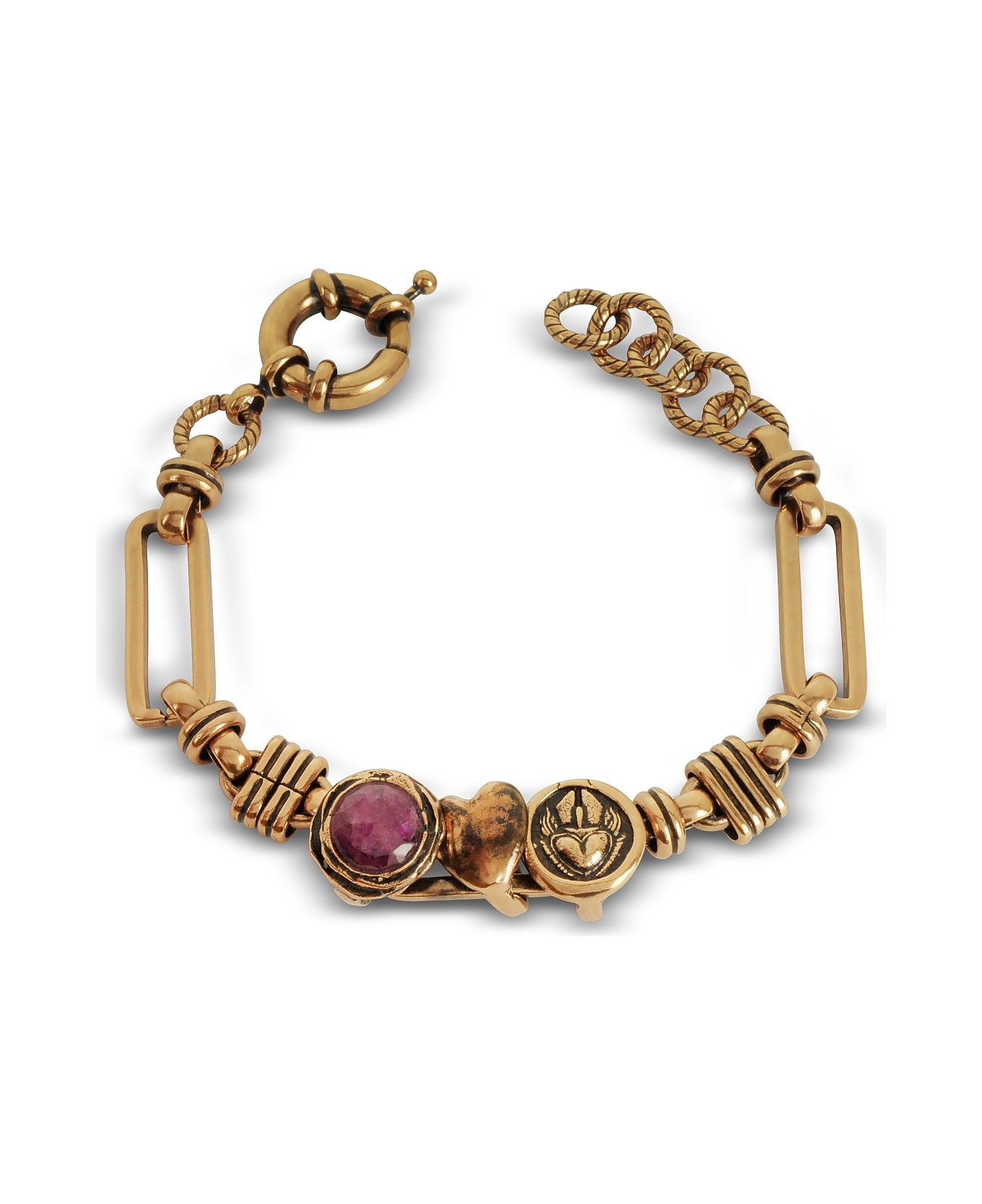 Alcozer & J Sacred Heart Golden Brass Bracelet W/gemstone - Gold
