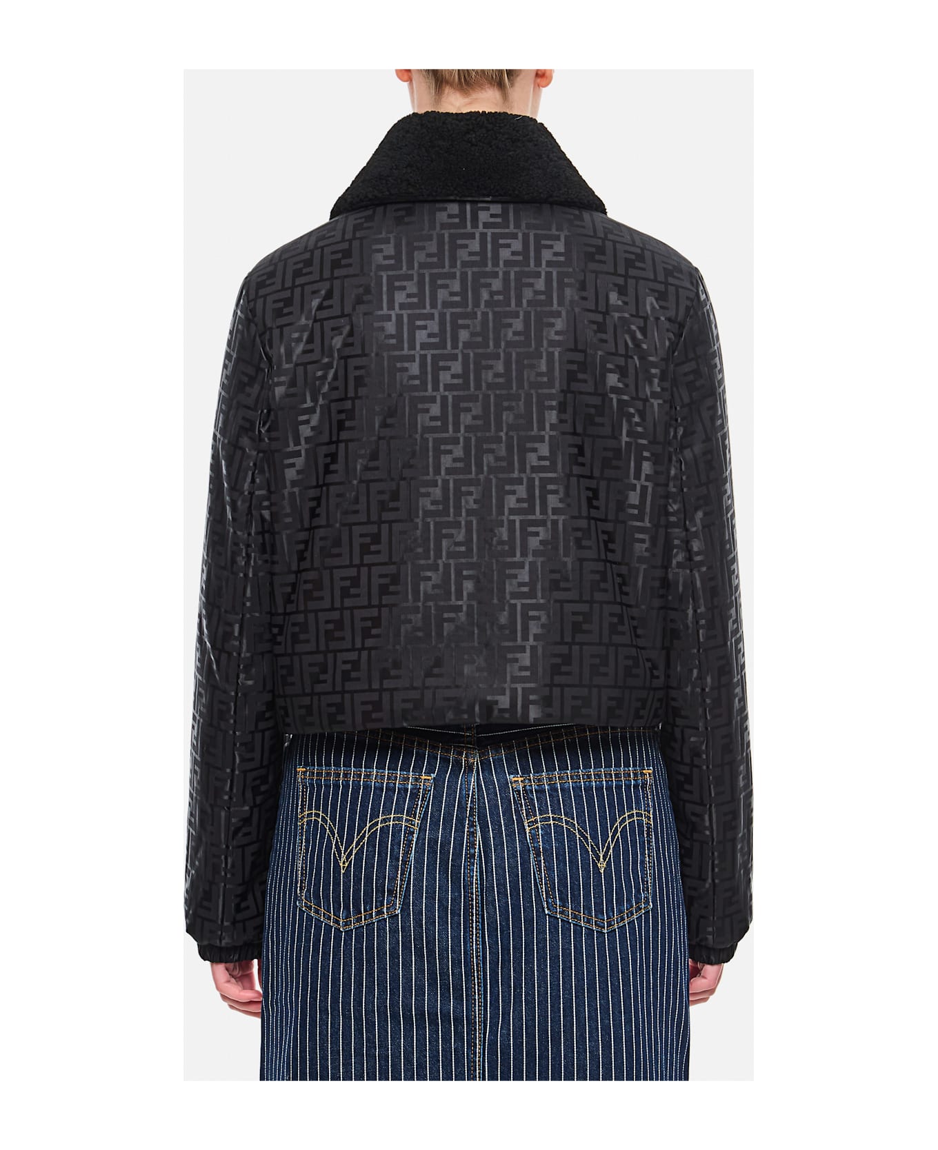 Fendi Front Zipped Ff Jacquard Jacket - Black