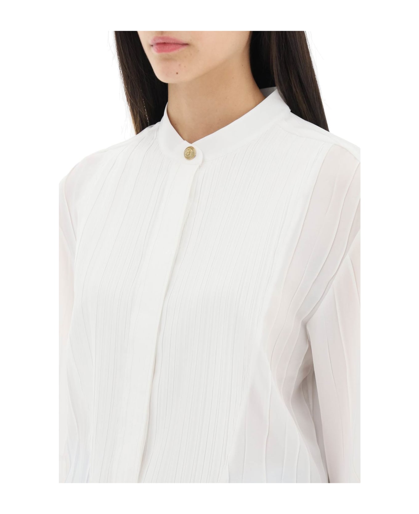 Balmain Pleated Bib Shirt - BLANC (White)