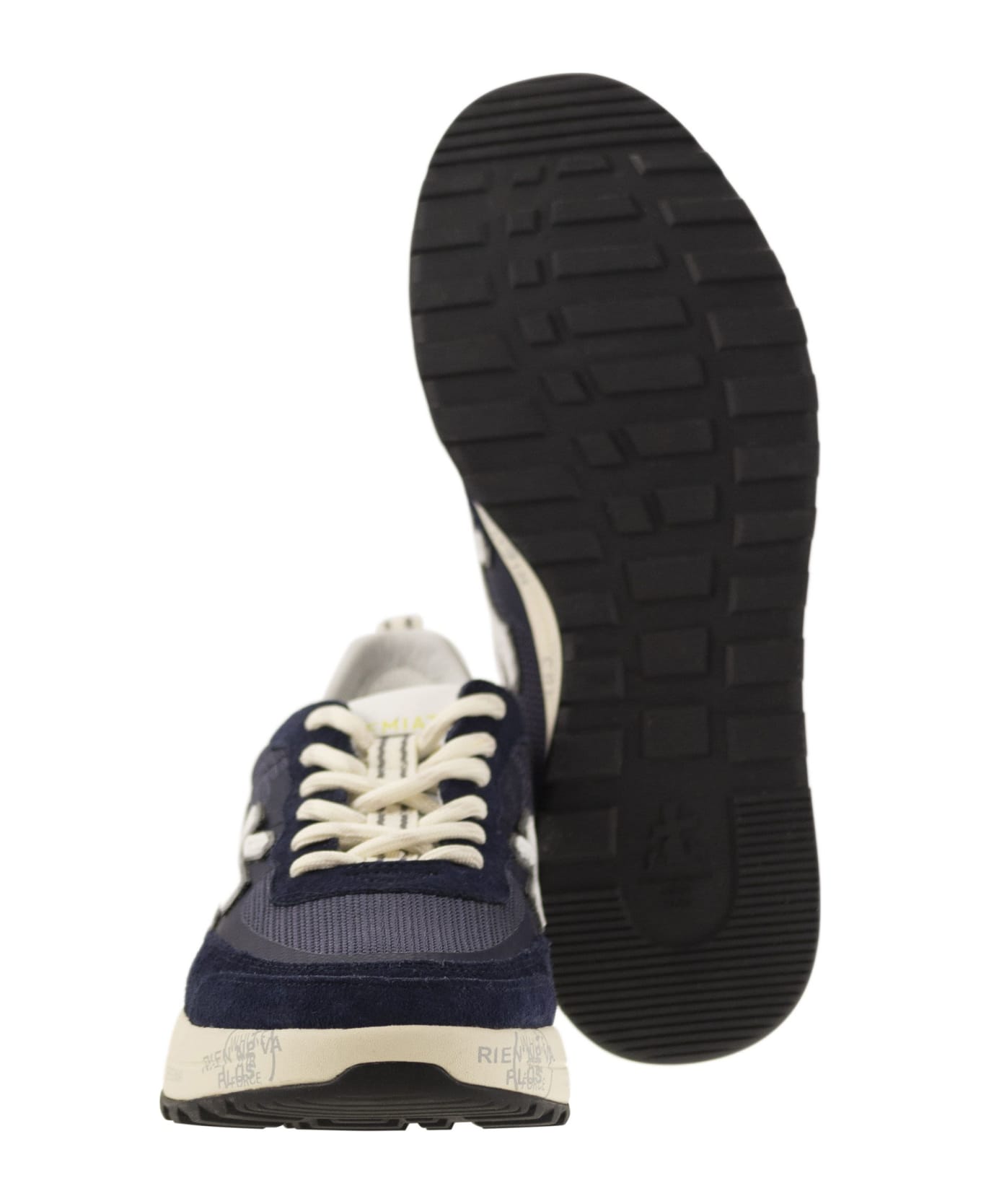 Premiata 'nous' Blue Leather And Fabric Sneakers - Blue