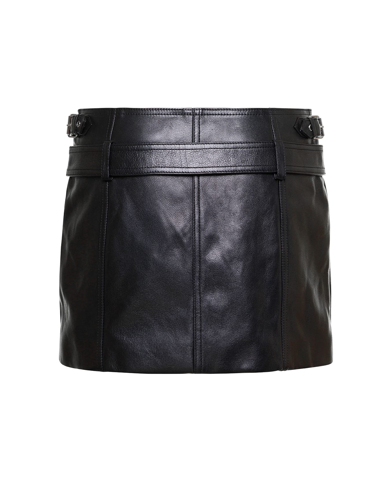 Versace Black Miniskirt With Belt And Medusa Team In Calf Woman - Black