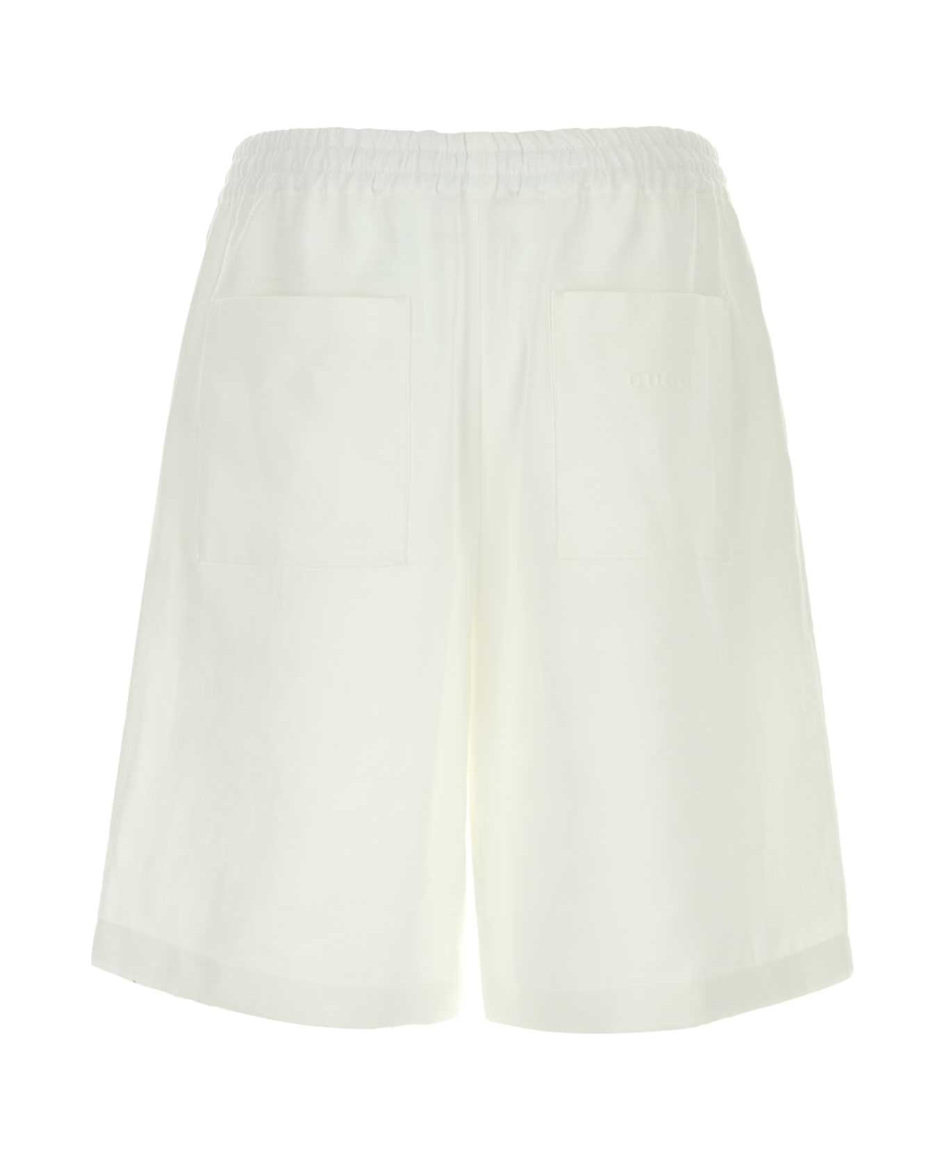Gucci White Linen Bermuda Shorts - NATURALWHITE