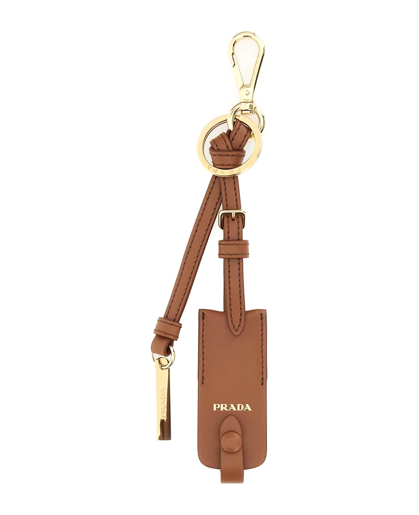 Prada Caramel Leather Key Ring - COGNAC