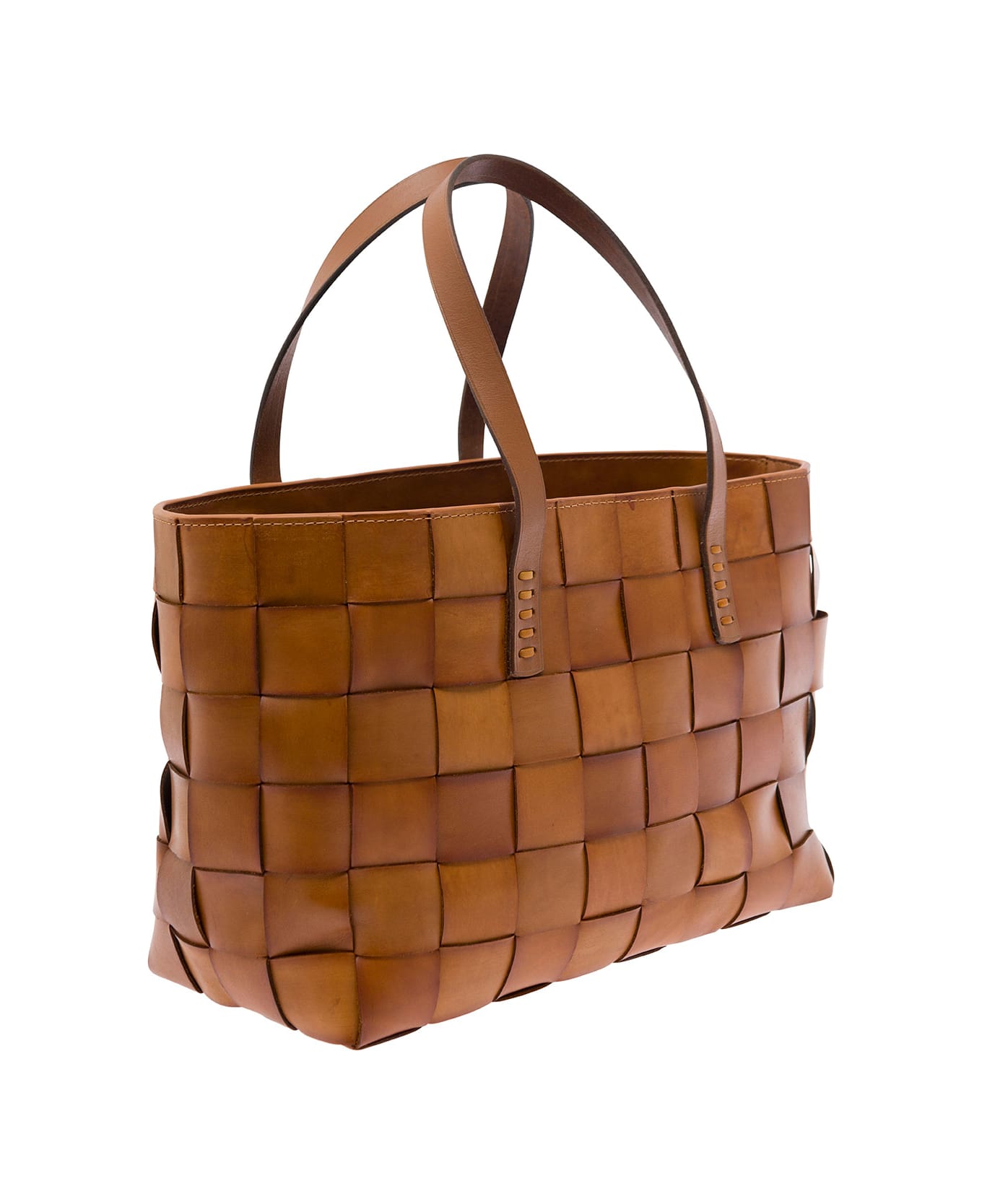 Dragon Diffusion Japan Tote (flat Leathr Handles) Box Weave Basket 4cm Straps - BROWN