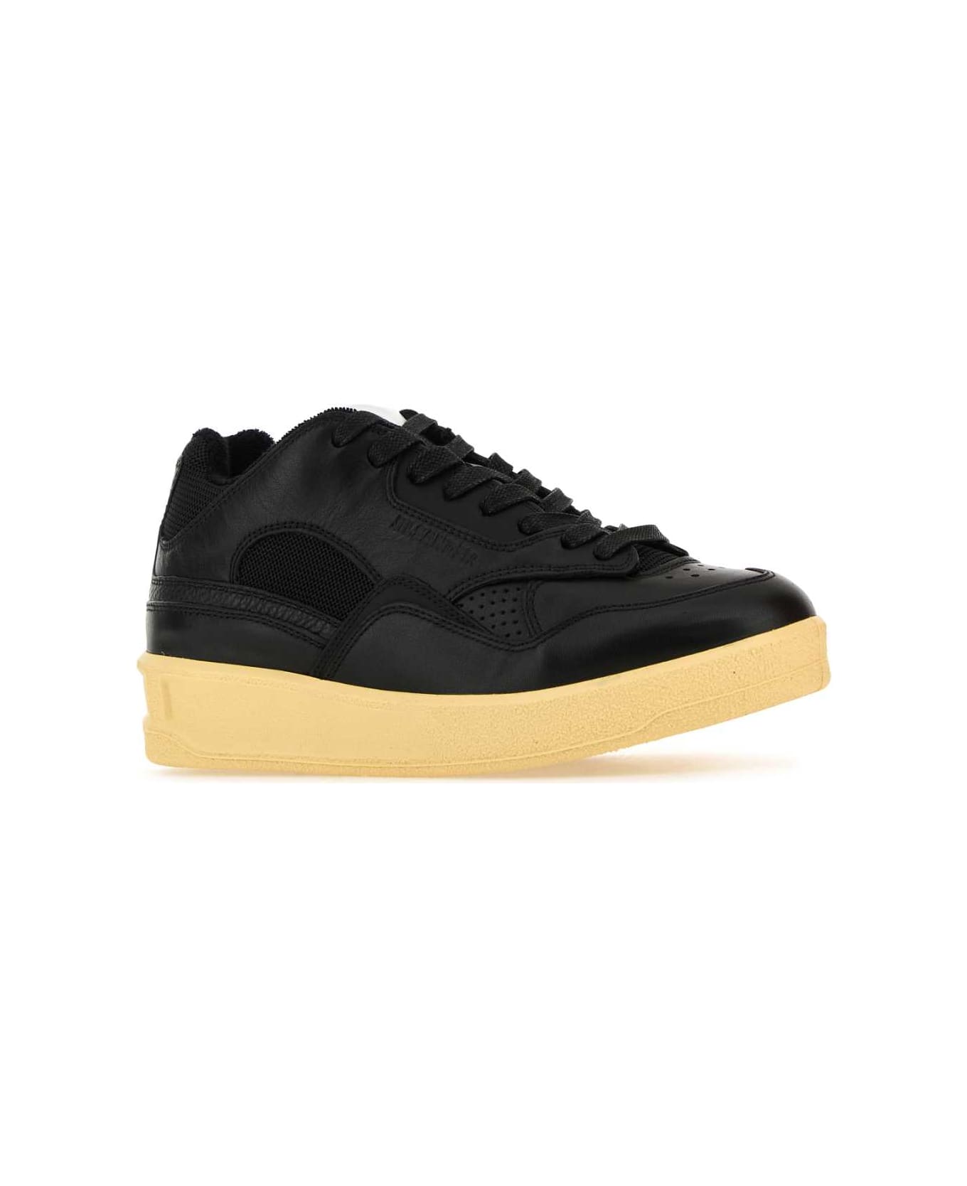 Jil Sander Black Leather And Fabric Basket Sneakers - 001