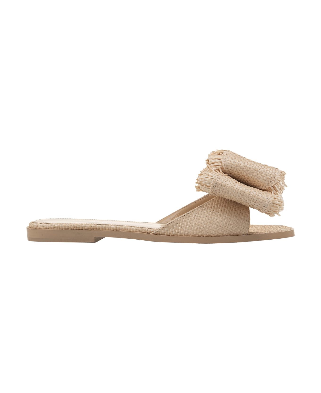 Mach & Mach Flat Sandals With Bow In Natural Raffia