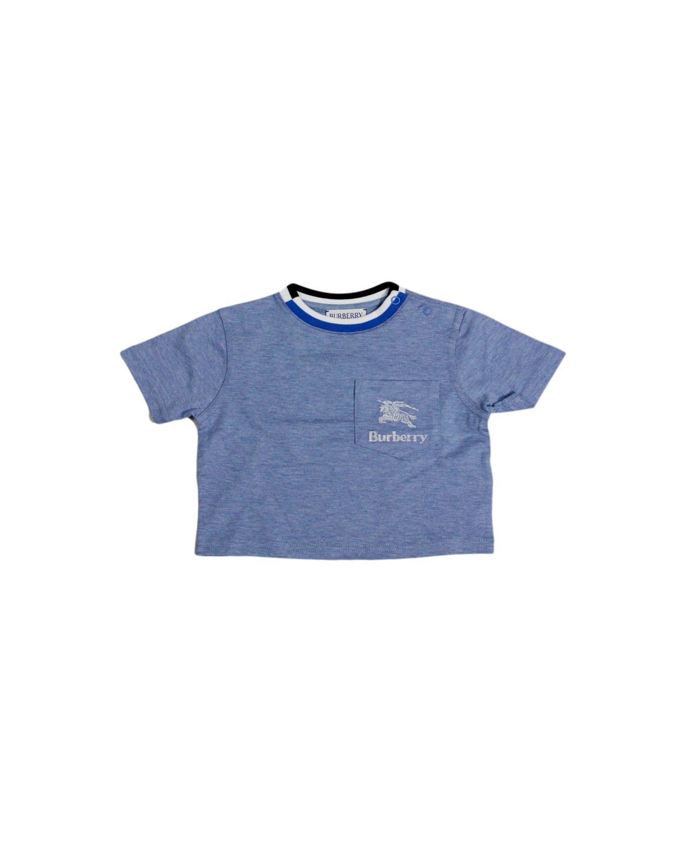 Burberry Short-sleeved Crew-neck T-shirt In Cotton With Logo Pocket On The Chest - Light Blu Tシャツ＆ポロシャツ