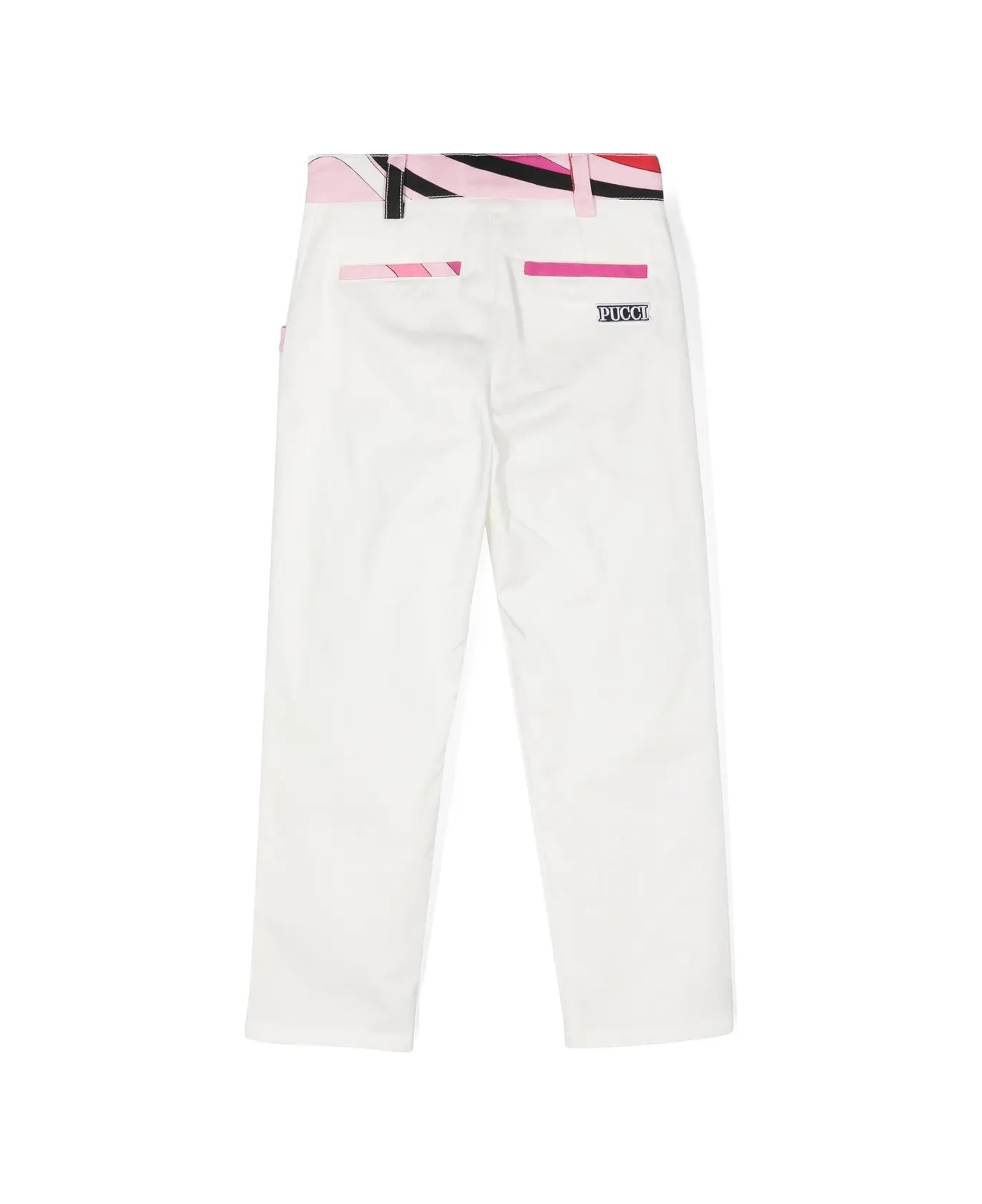 Pucci Ivory Straight Leg Trousers With Marble Print - White