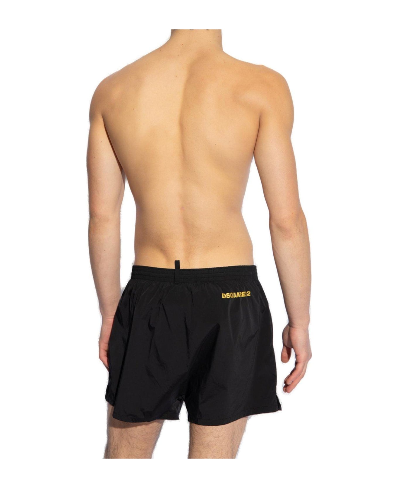 Dsquared2 Logo Printed Drawstring Swimming Shorts - Black ショートパンツ