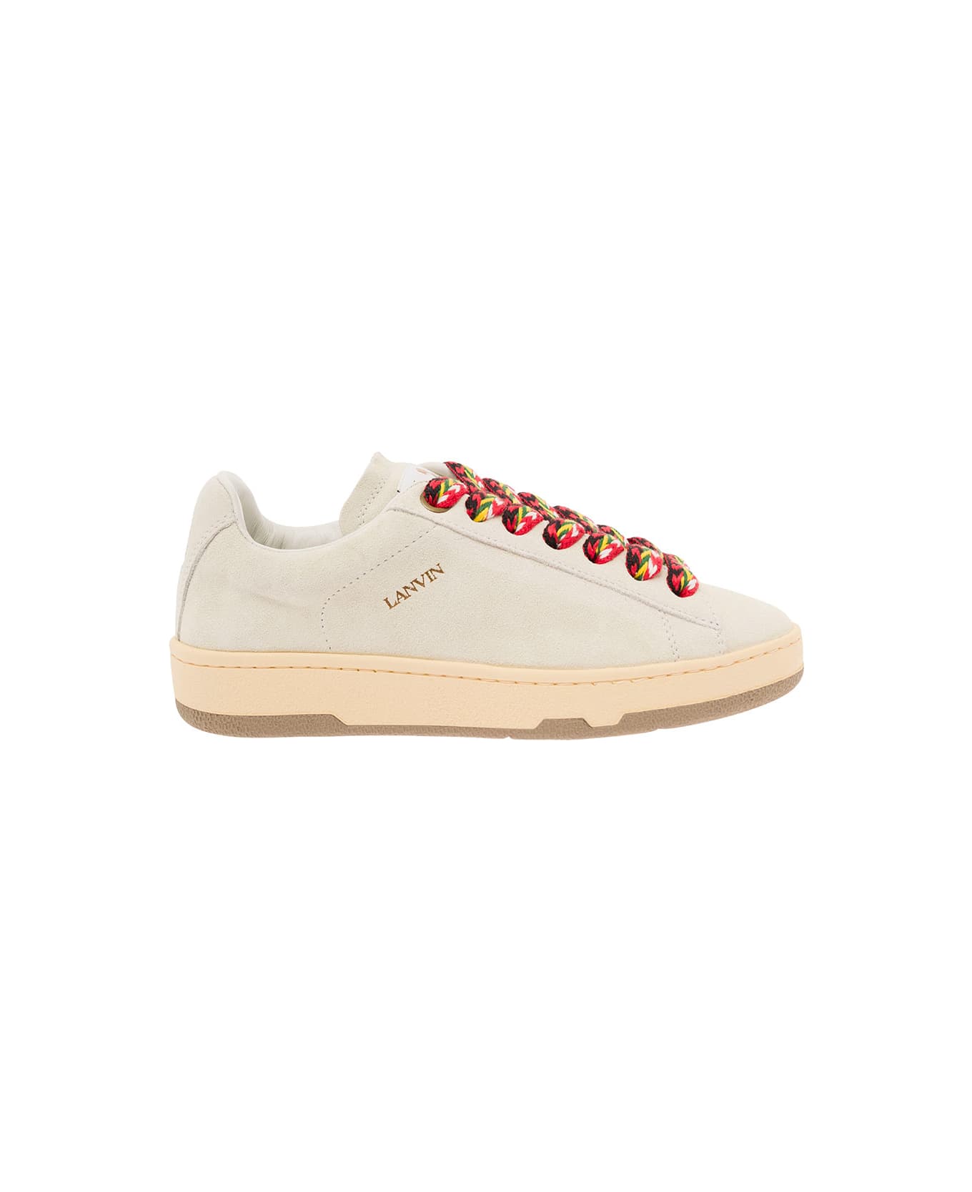 Lanvin 'lite Curb' White Low Top Sneakers With Oversized Multicolor Laces In Leather Woman - White