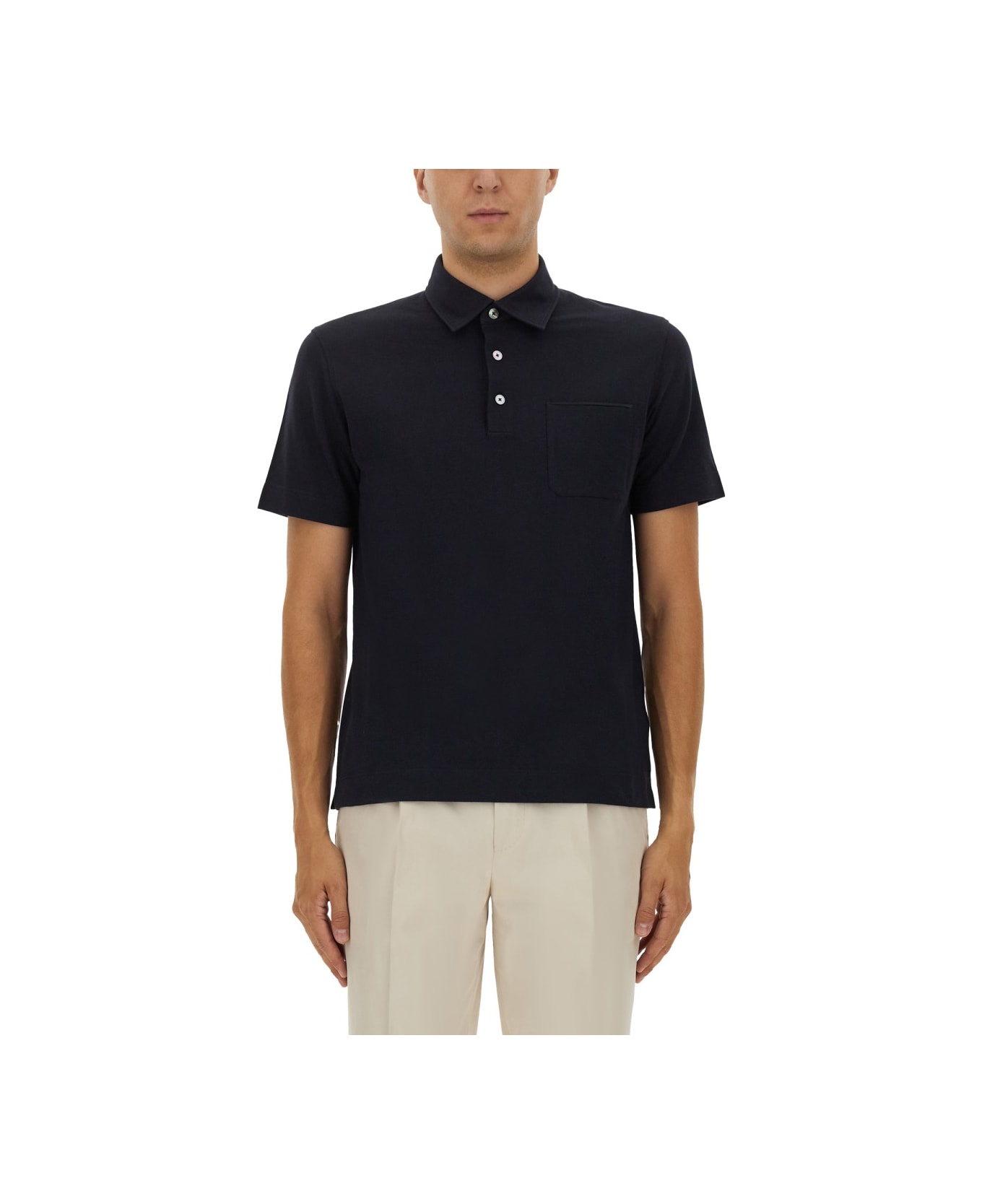 Zegna Cotton Polo Shirt With Pocket - BLUE
