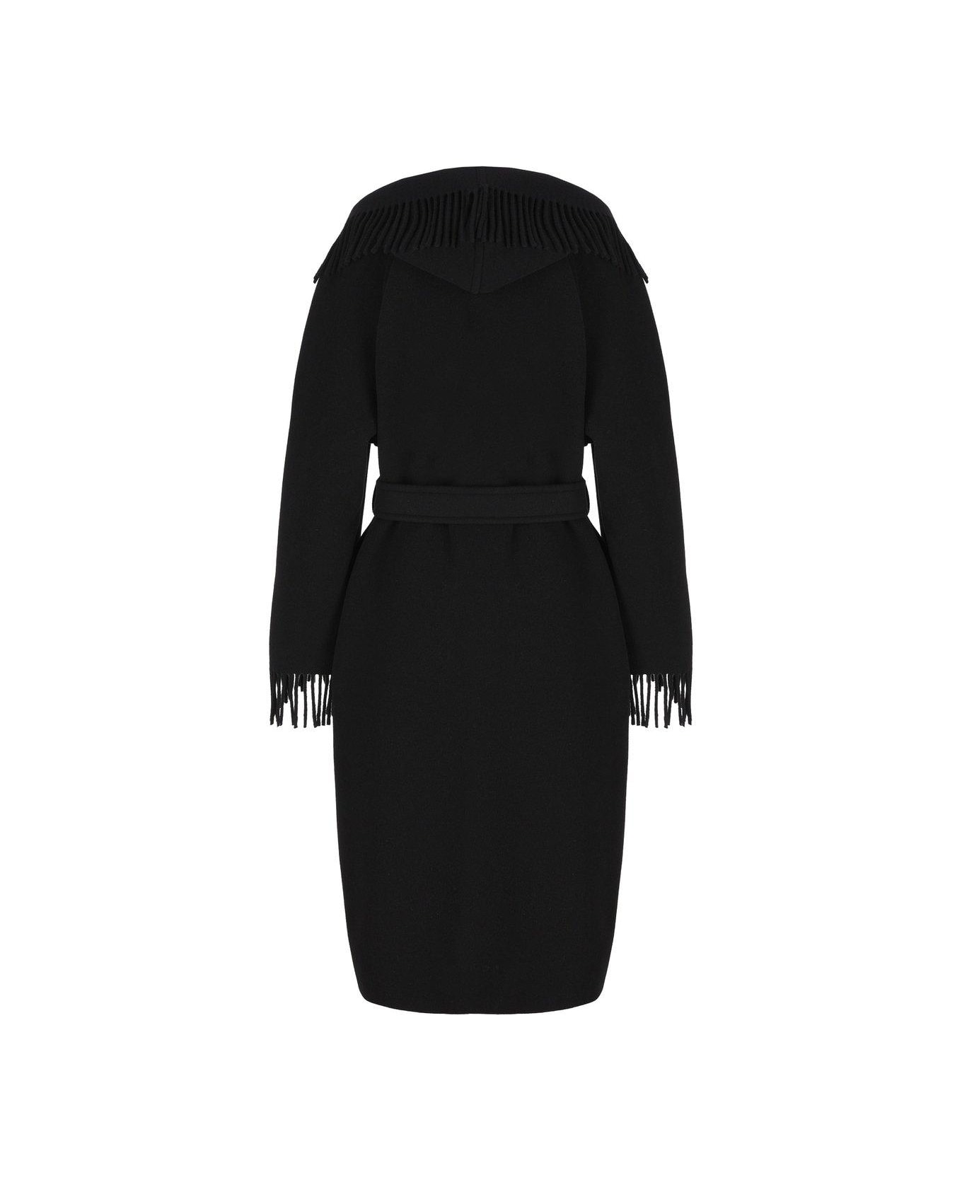 Balenciaga Belted Fringed Coat - BLACK コート