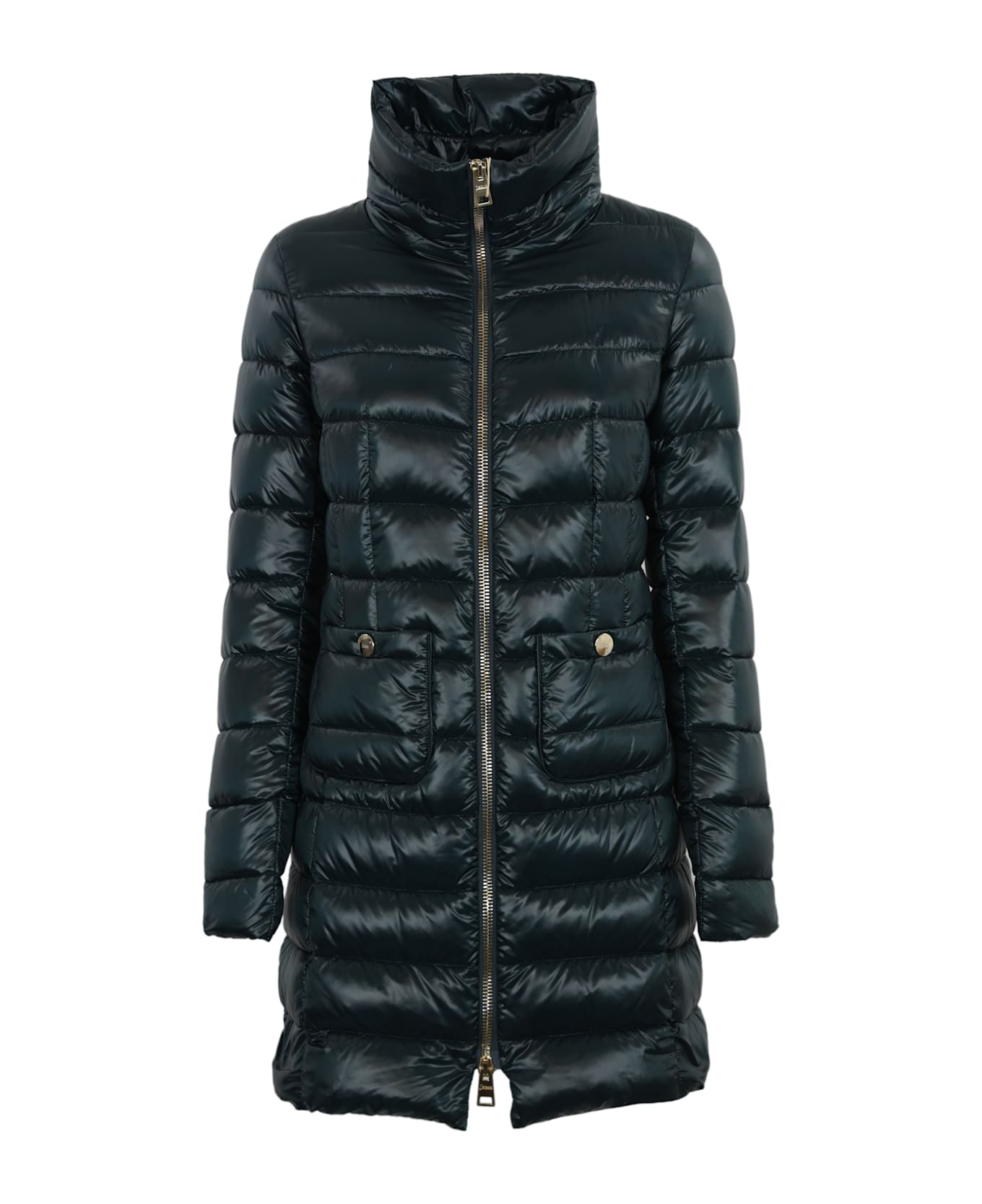 Herno Quilted Black Midi Down Jacket - Petrolio