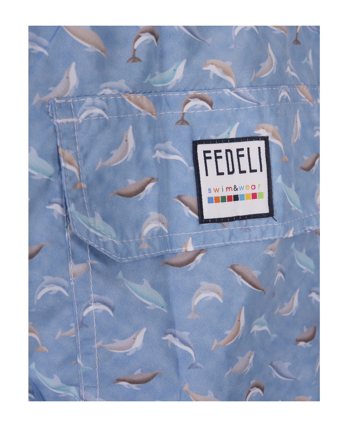 Fedeli Light Blue Swim Shorts With Dolphin Pattern - Blue