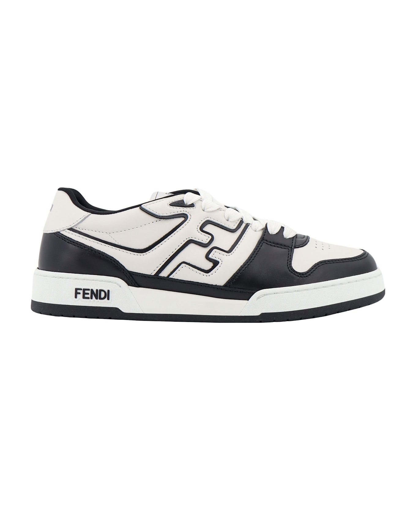 Fendi Leather Sneakers With Ff Lateral Logo - NeroBianco
