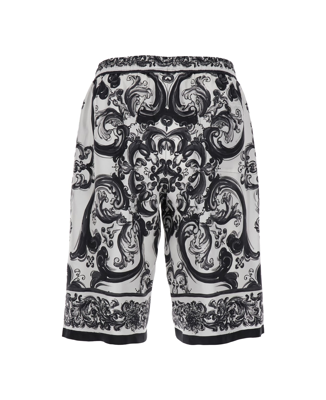 Dolce 
Gabbana Bermuda Shorts In Silk With Majolica Print - White/black