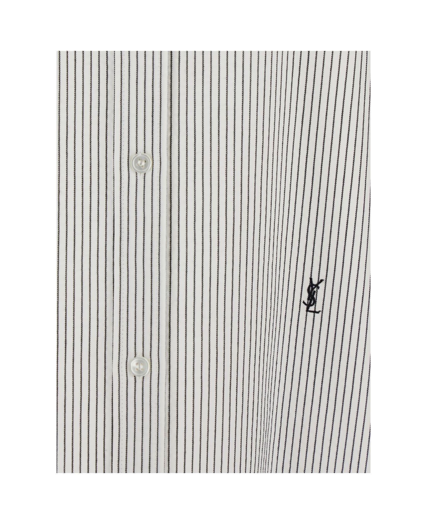 Saint Laurent Grey Shirt With Cassandre Embroidery And All-over Striped Motif In Cotton Woman - Grey