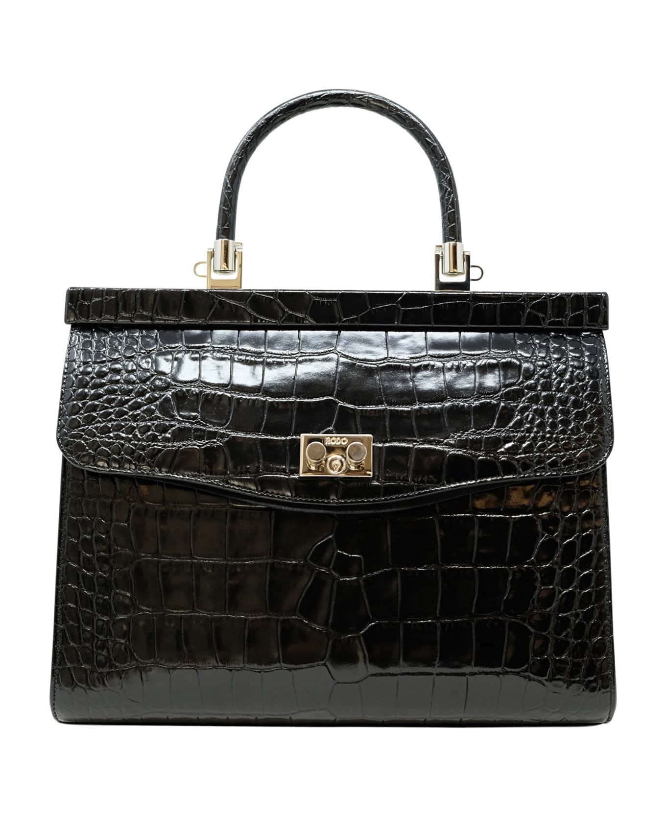 Rodo Black Croco Leather Paris Handbag トートバッグ