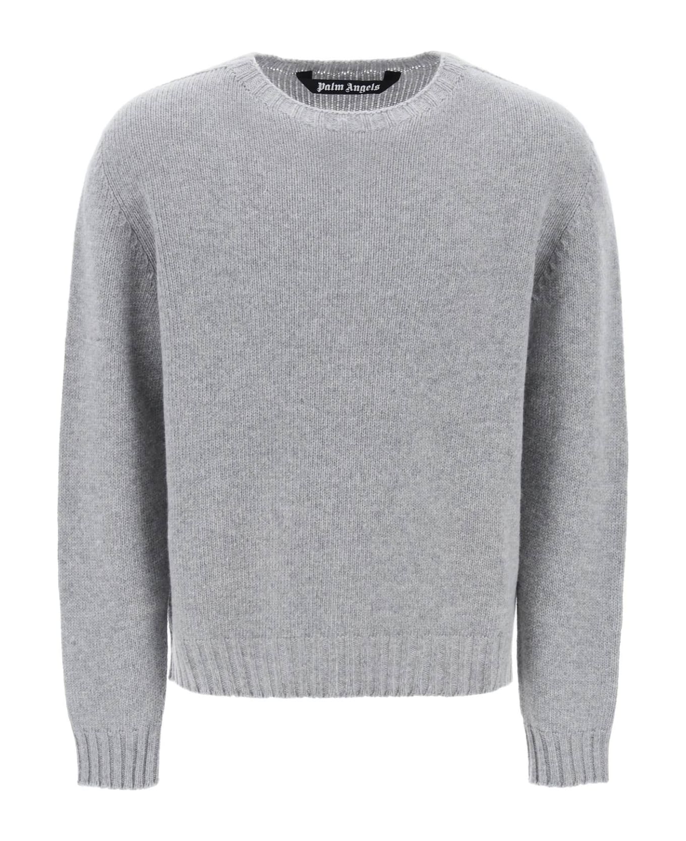 Palm Angels Wool Sweater With Logo Intarsia - MELANGE GREY WHITE (Grey)