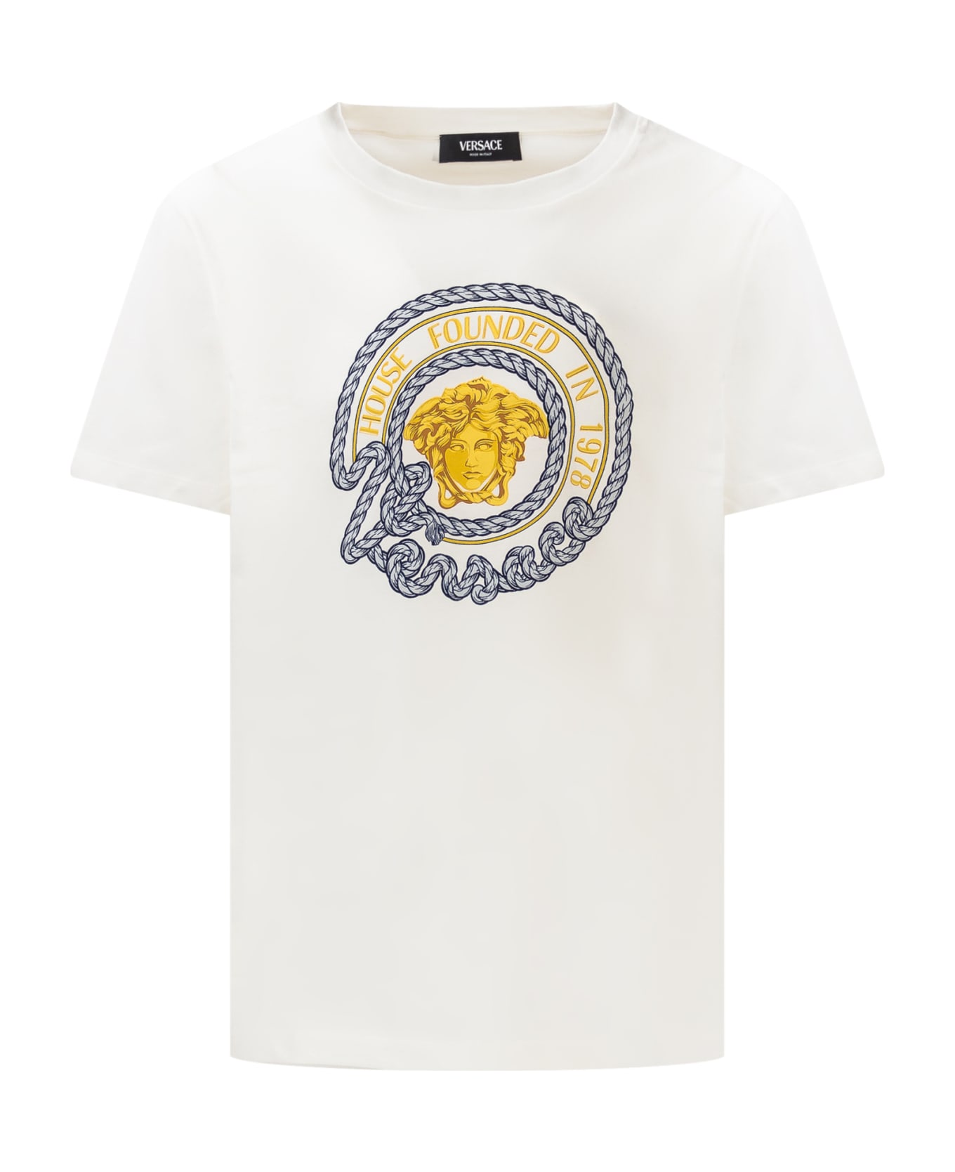 Young Versace T-shirt With Logo - BIANCO-MULTICOLOR