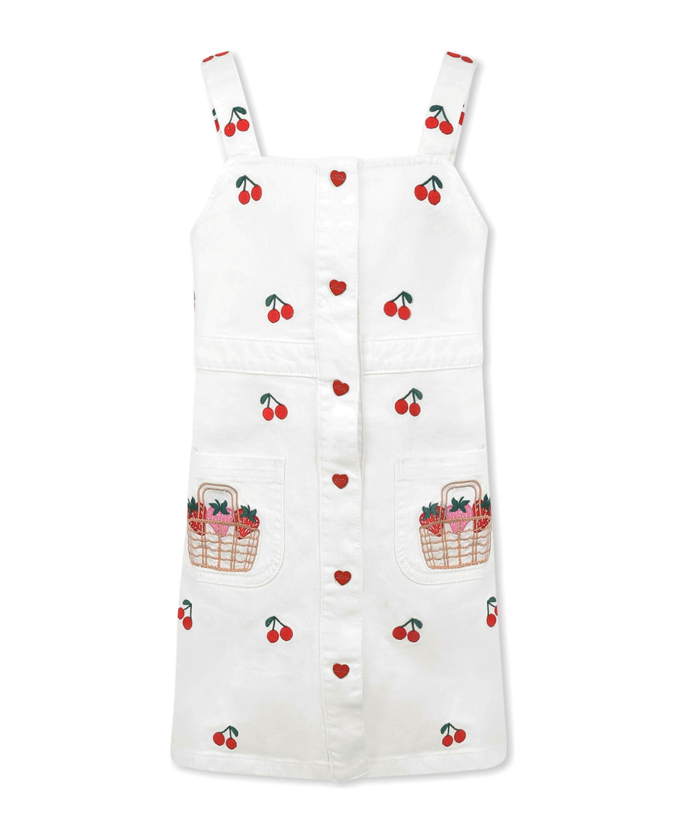 Stella McCartney Kids White Dungarees For Girl With Cherries - White