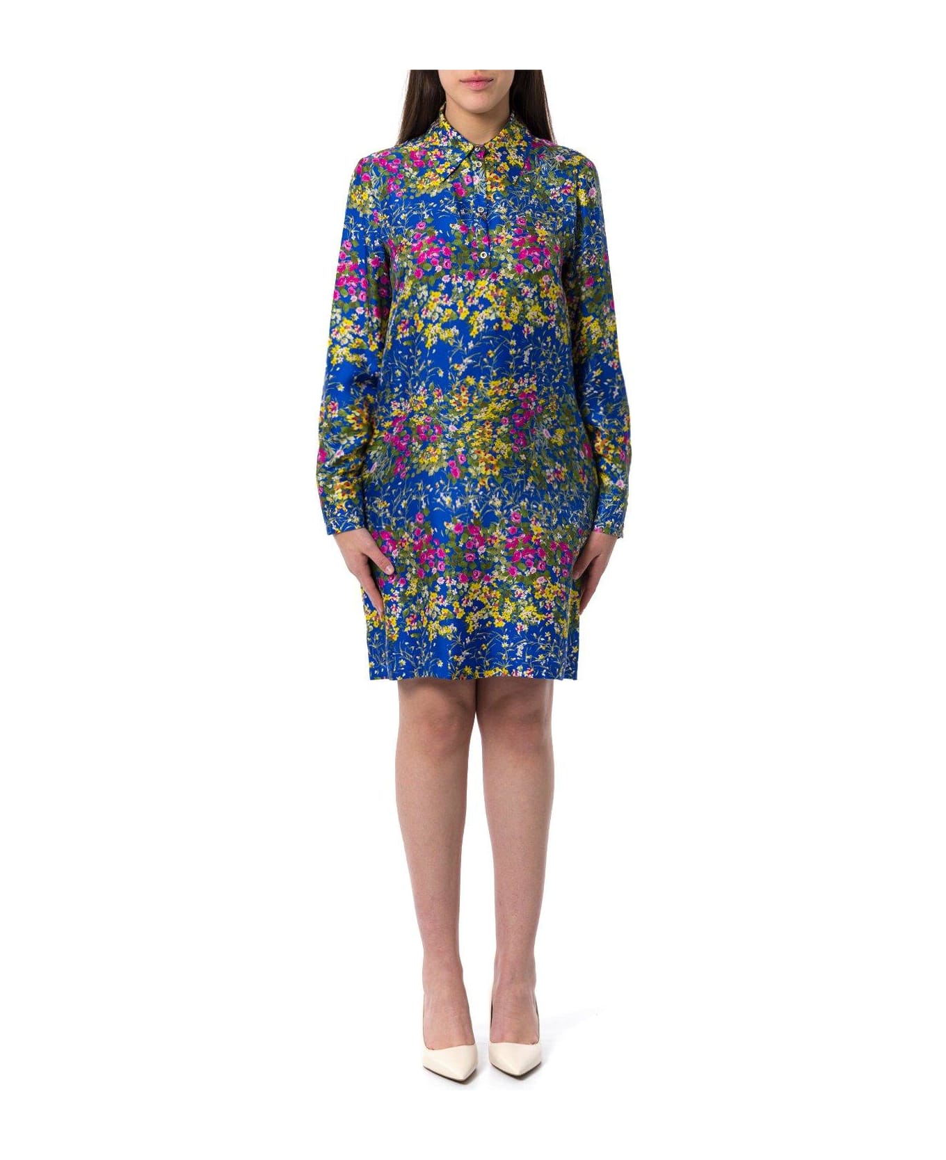 Max Mara Studio Floral Patterned Long-sleeved Dress - Multicolor