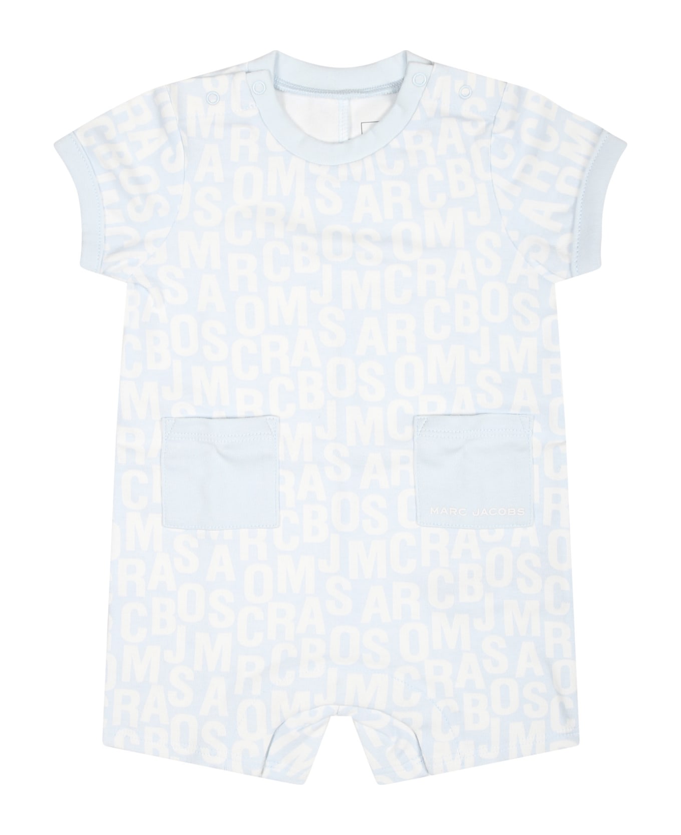 Marc Jacobs Light Blue Romper For Baby Boy With Logo - Light Blue ボディスーツ＆セットアップ