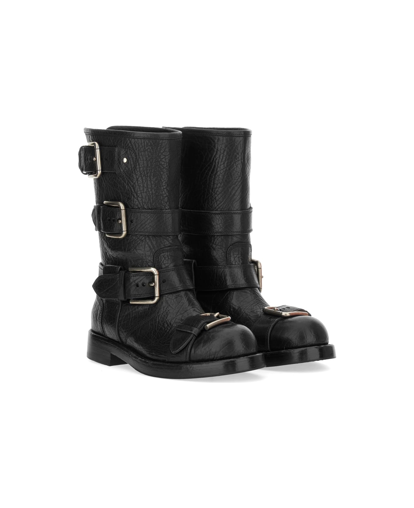 Dolce 
Gabbana Leather Boot With Buckles - BLACK