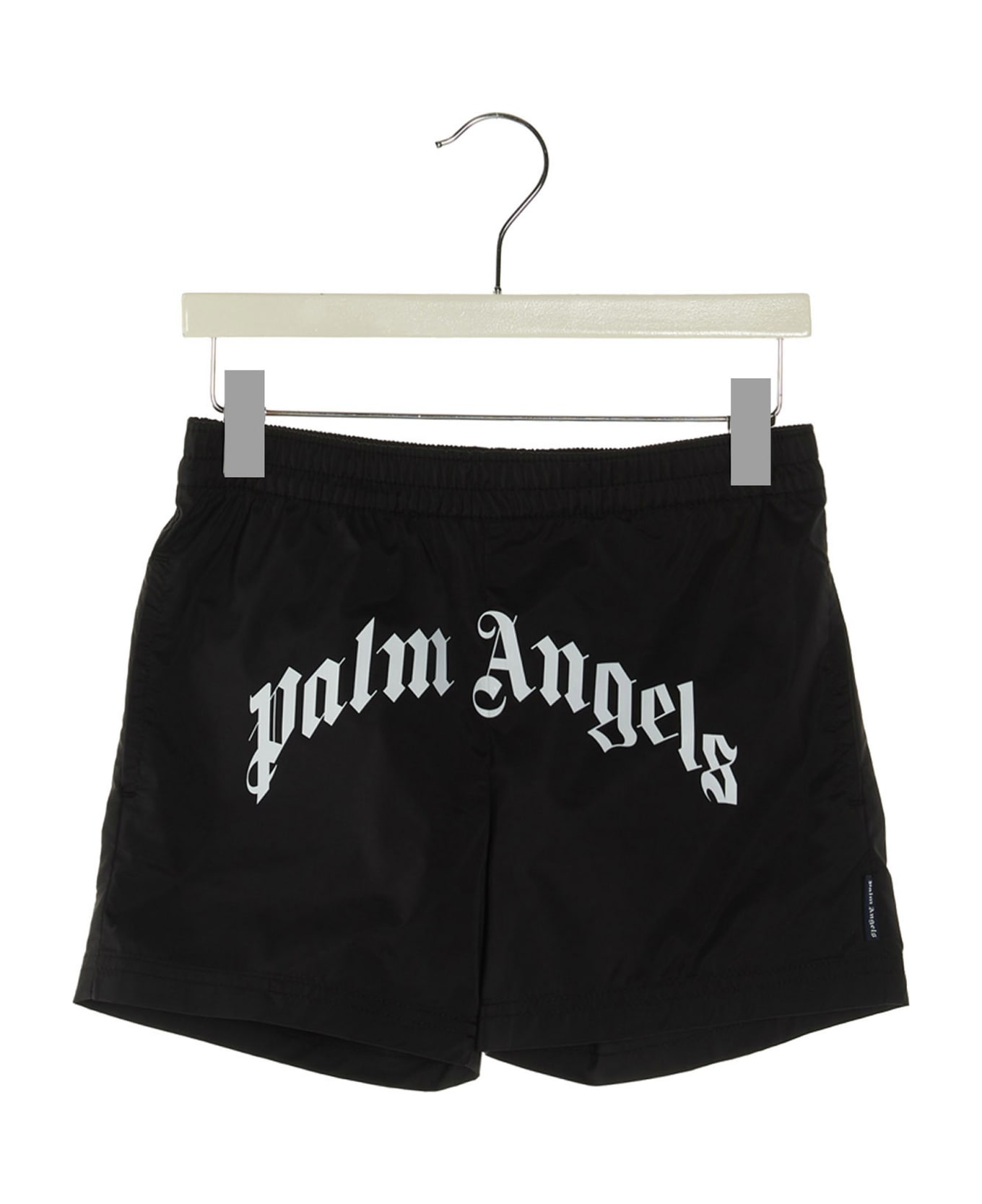 Palm Angels 'curved Logo' Swimming Trunks - White/Black