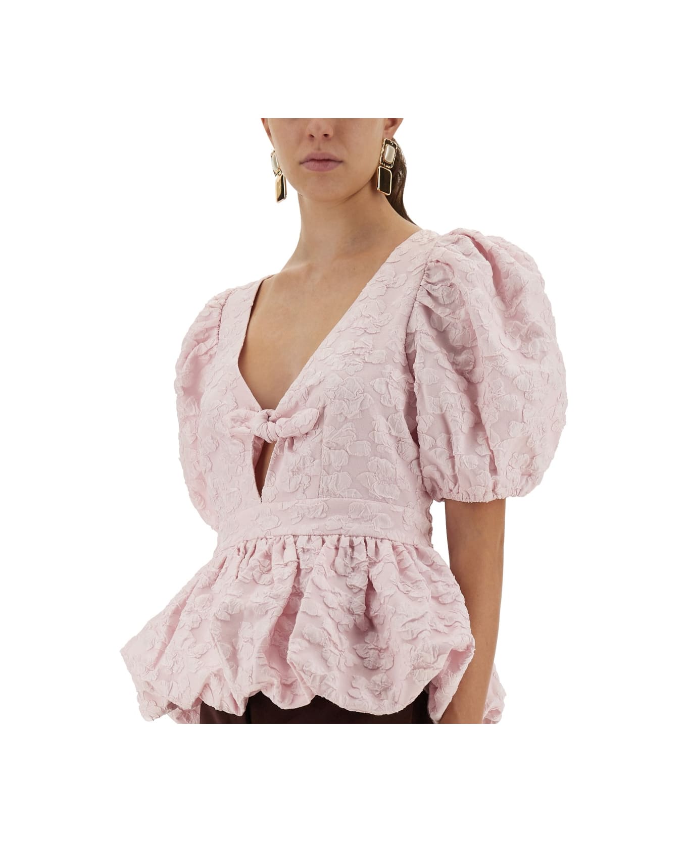 Rotate by Birger Christensen Top With Puff Sleeves - POWDER