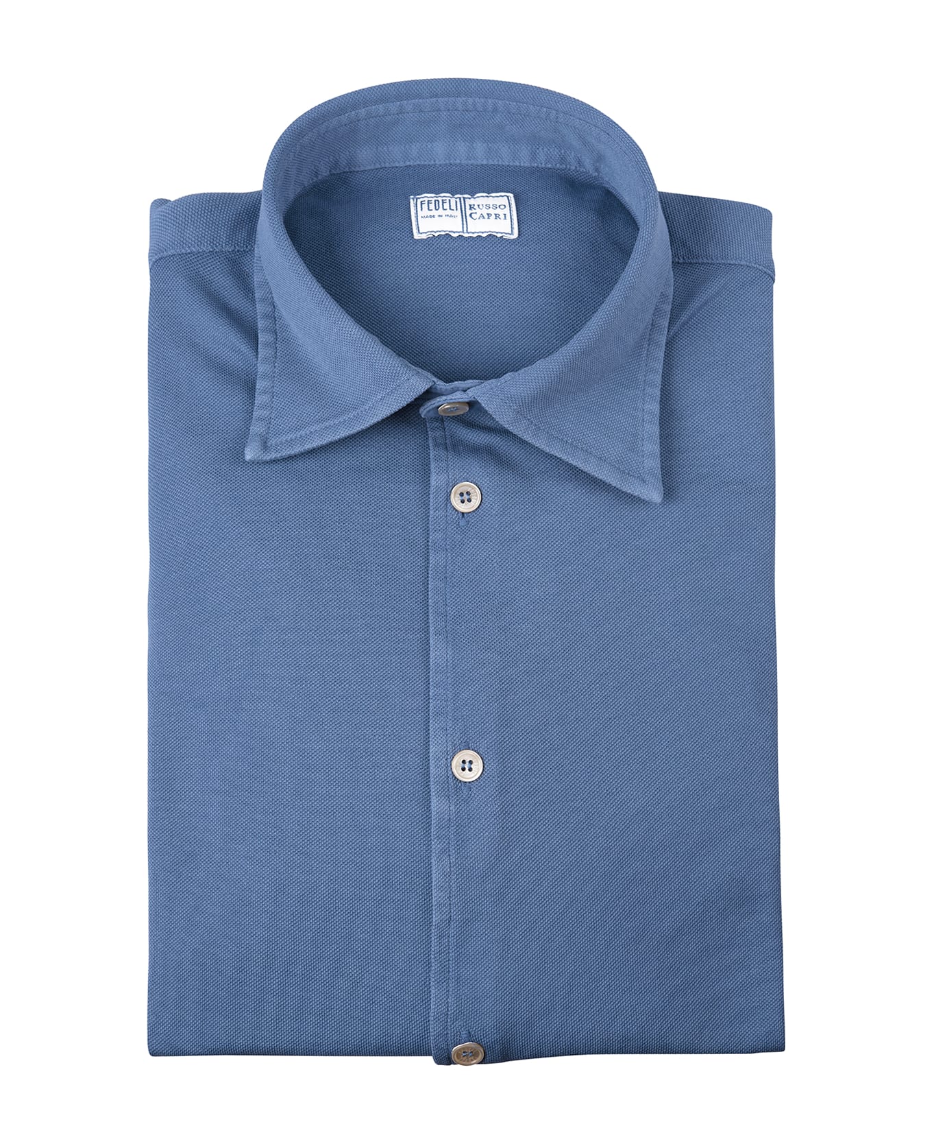 Fedeli Shirt In Cerulean Blue Cotton Piqué - Blue