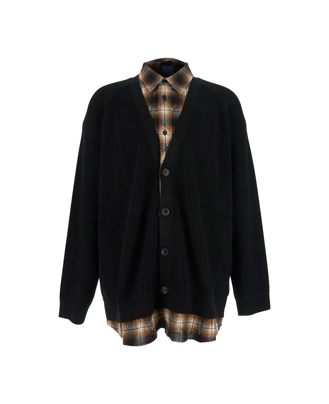 Juun.J Black Sweater With Layered Design And Classic Collar In Cotton And Wool Blend Man - Black
