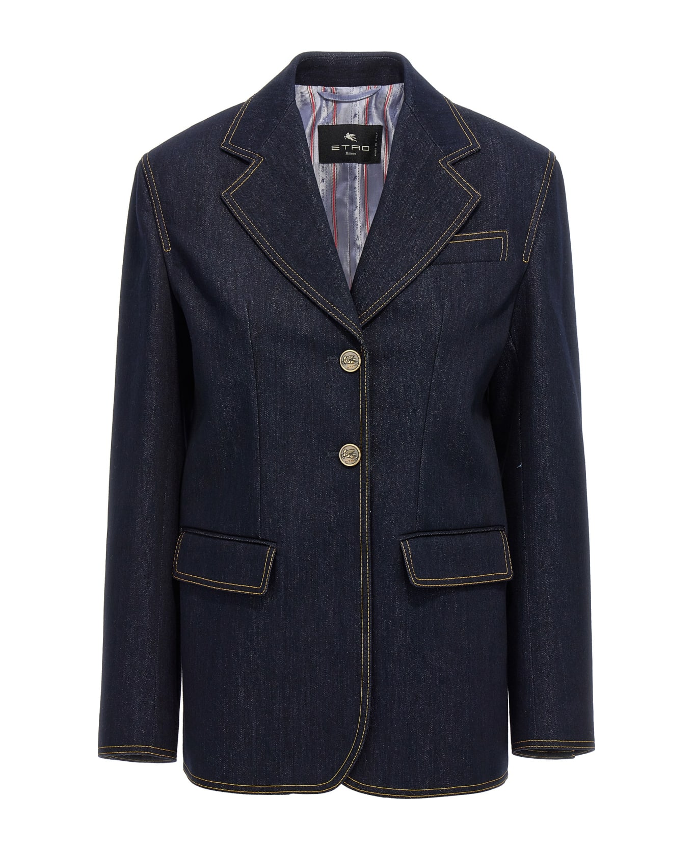 Etro Single-breasted Denim Blazer - Blue