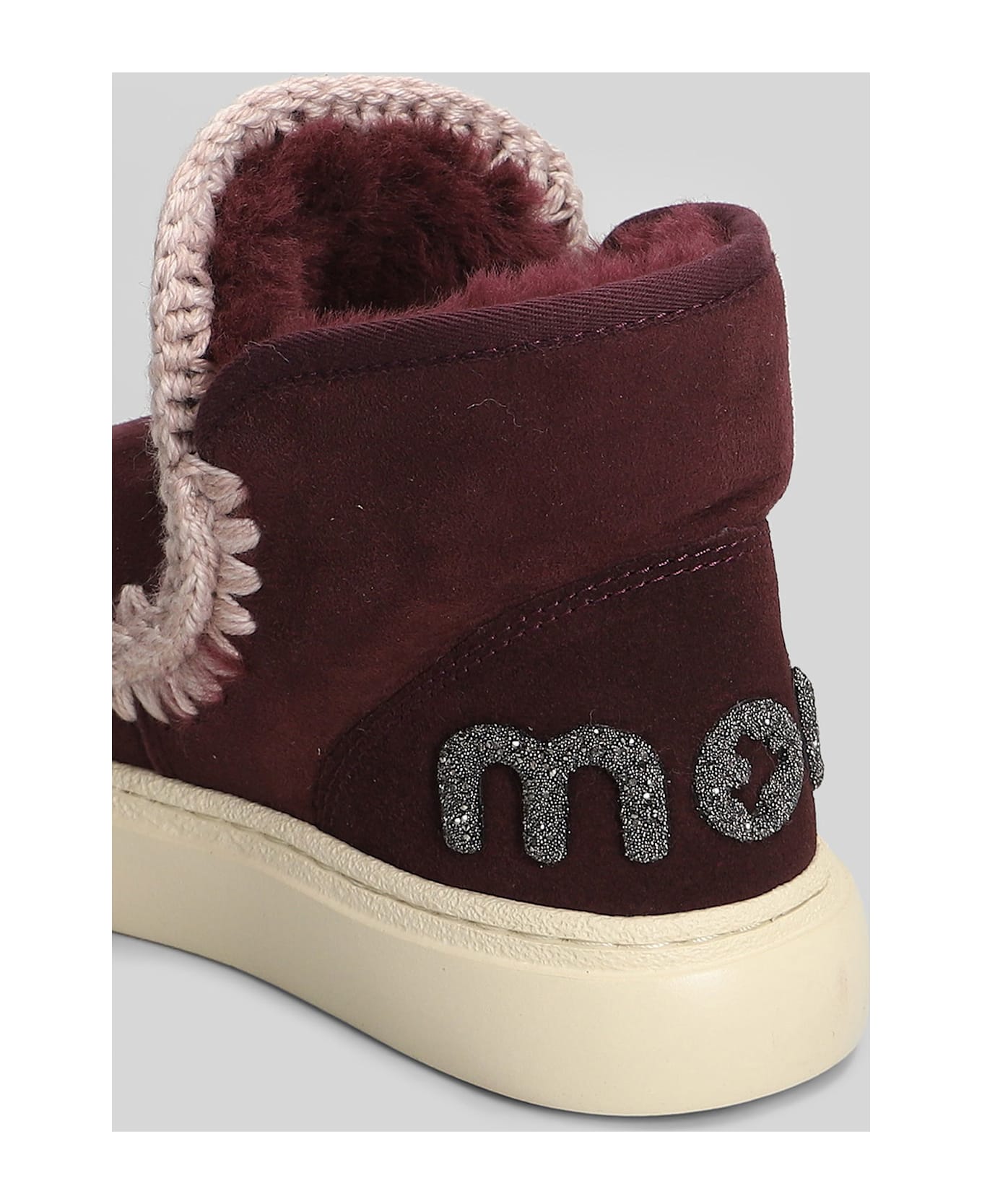Mou Eskimo Sneaker Bold Low Heels Ankle Boots In Bordeaux Suede - bordeaux