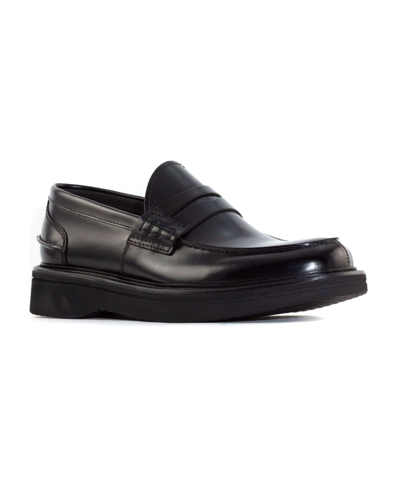 Green George Black Shiny Leather Loafer - Black