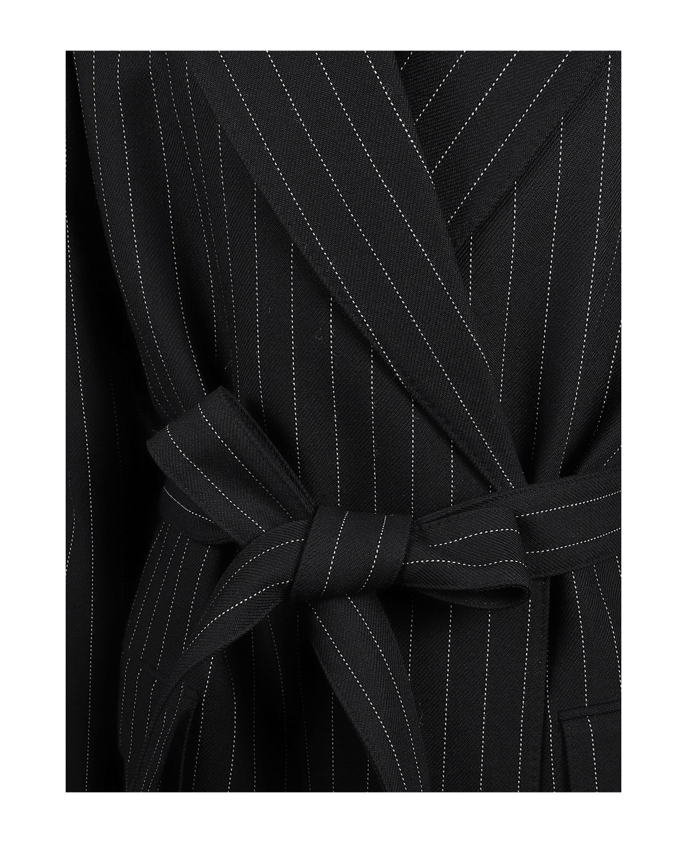 Acne Studios Long Coat With Belt At The Waist - Black