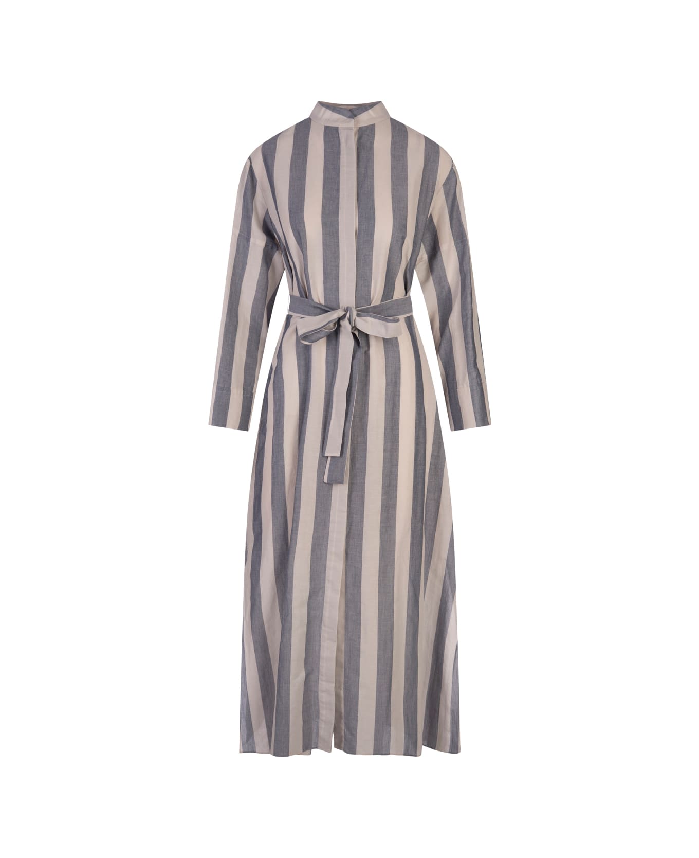 
S Max Mara Rima Dress With White And Light Blue Stripes - Blu