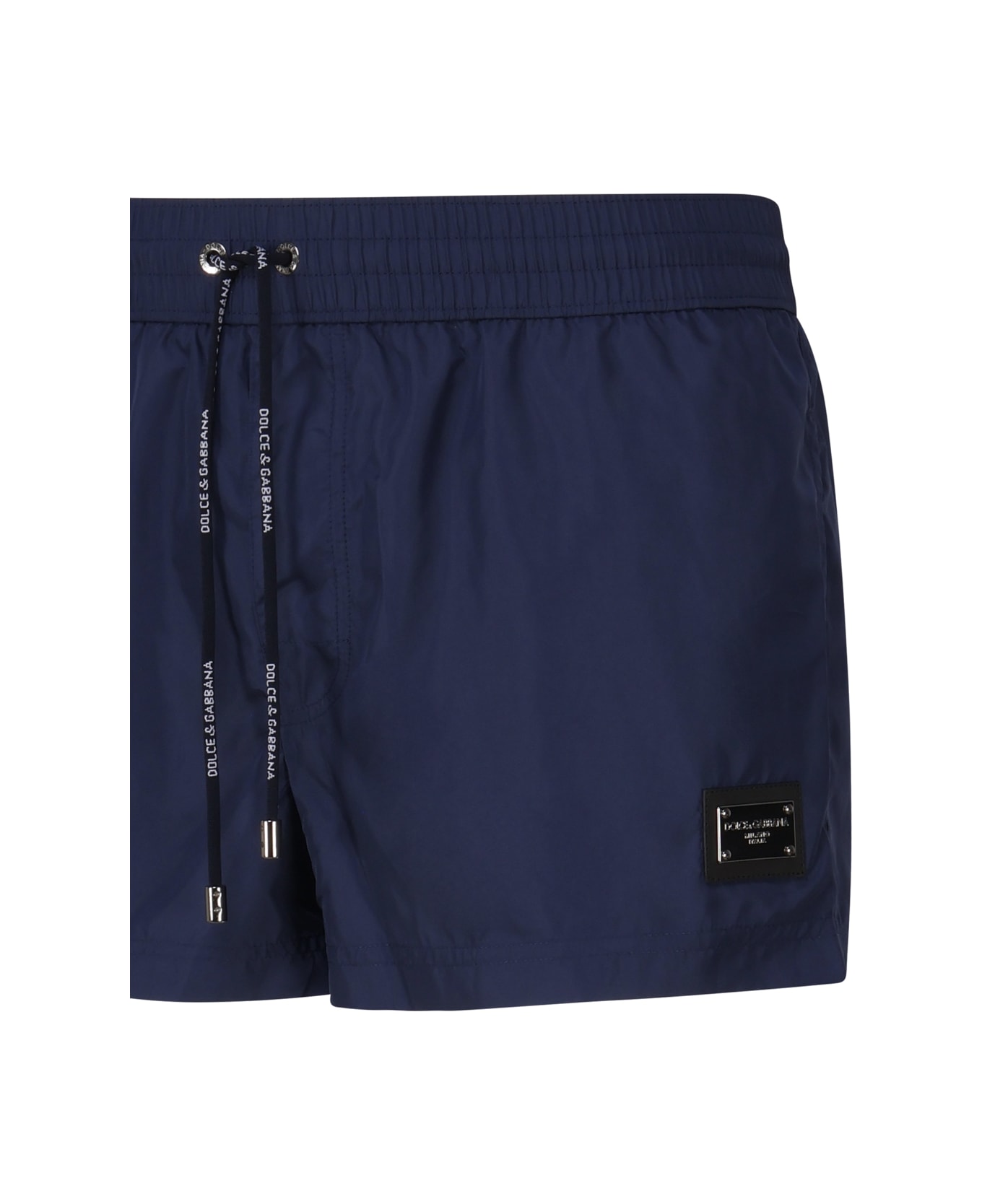 Dolce & Gabbana Short Beach Boxer Shorts Made Of Lightweight Nylon With Metal Logo Plaque - Blue