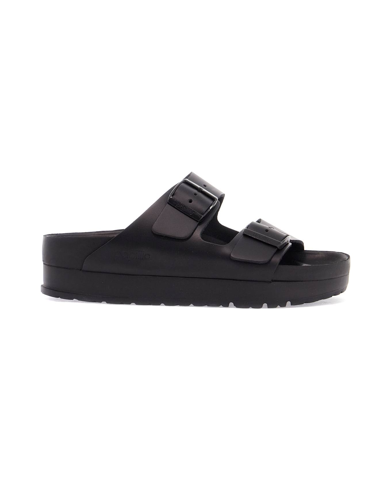 Birkenstock Black Leather Platform Sandals With Two Straps And Metal Buckles - BLACK (Black)
