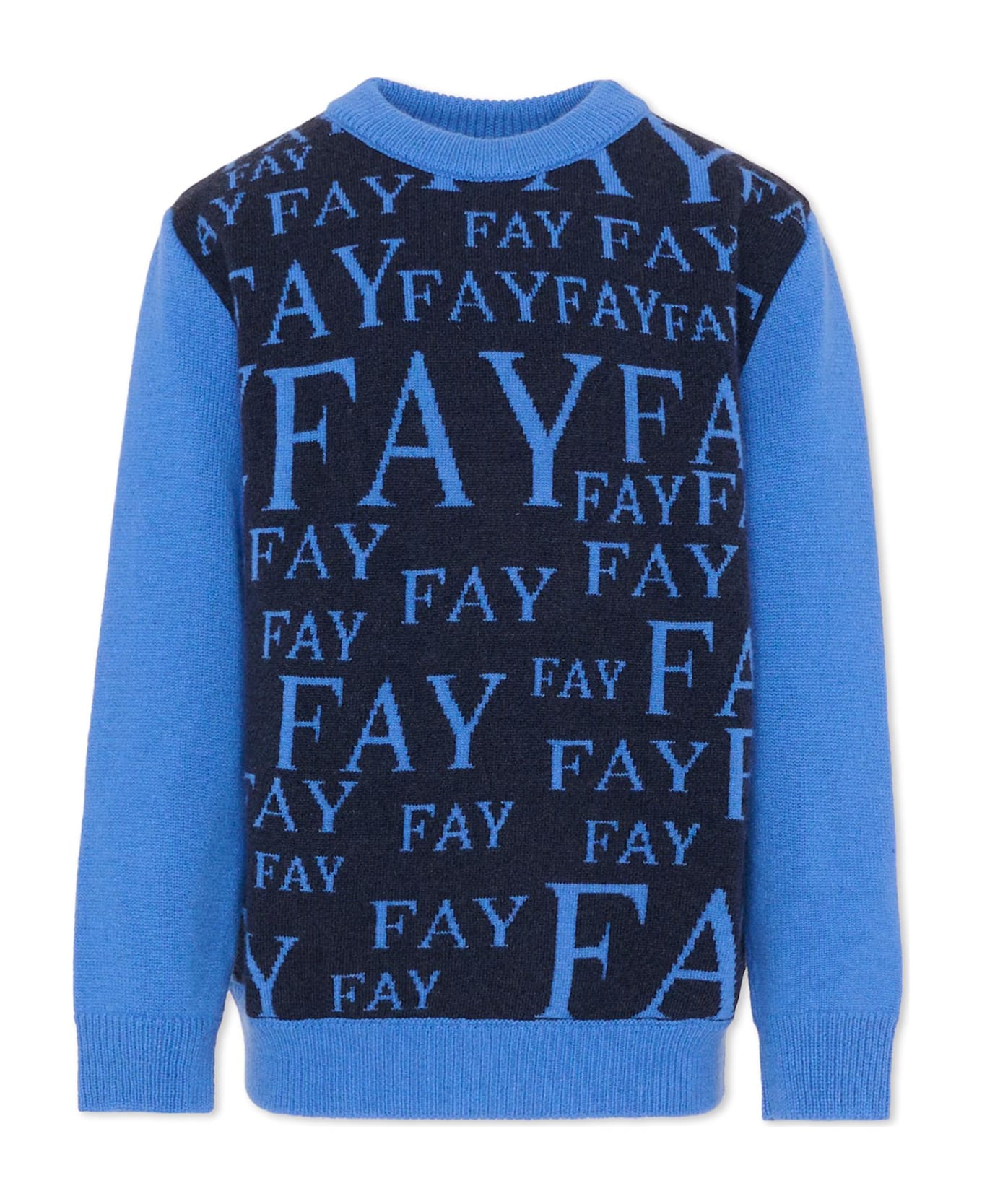 Fay Blue Sweater For Boy With Logo - Blue