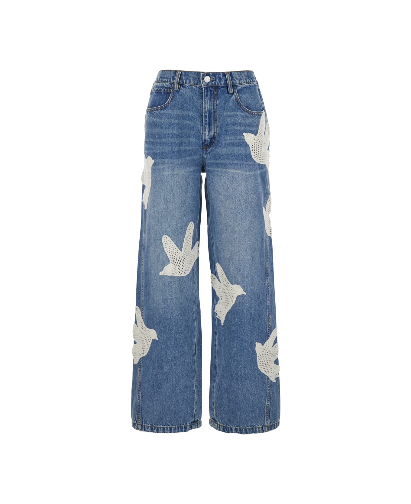 Sea New York 
payton
 Blue Jeans With All-over Crochet Birds In Cotton Blend Woman - Blu