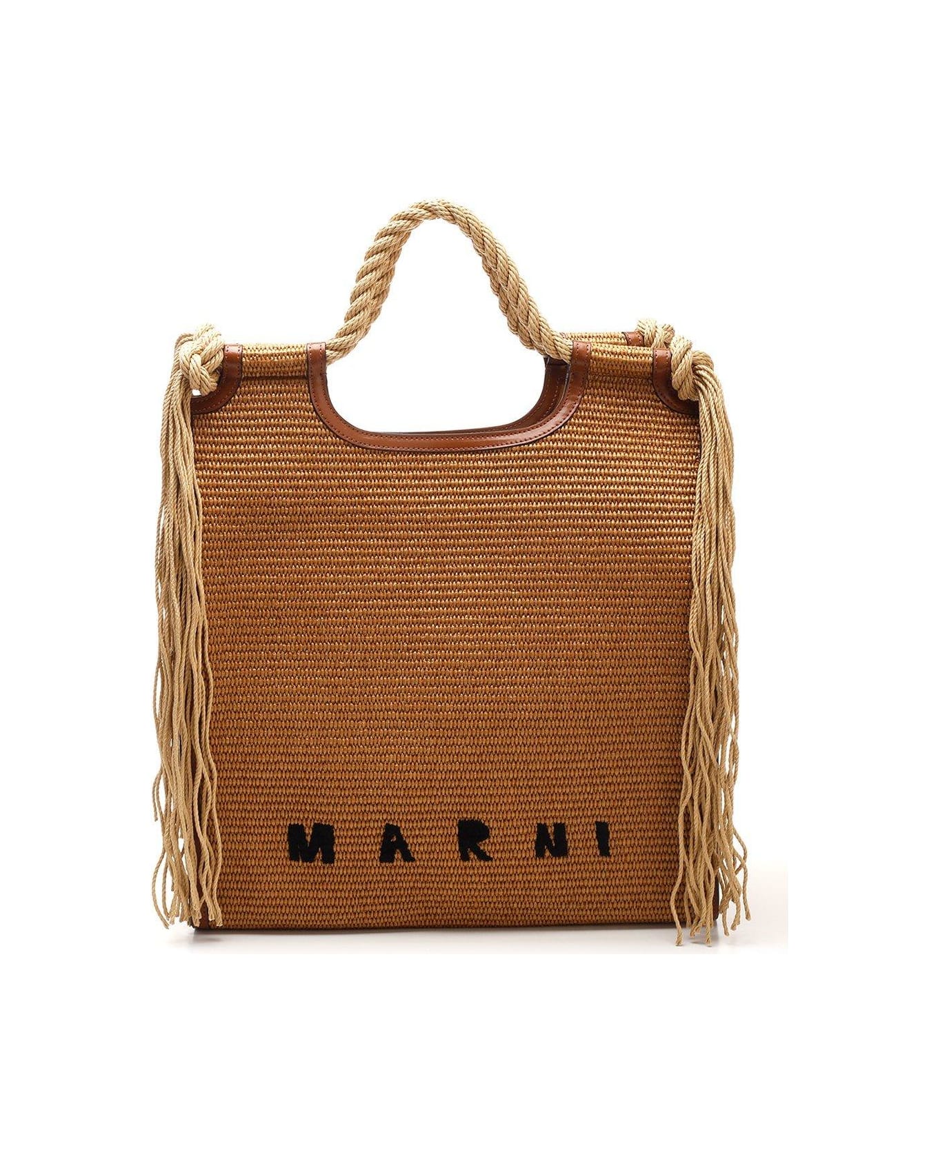 Marni Marcel North-south Fringed Tote Bag - Marrone