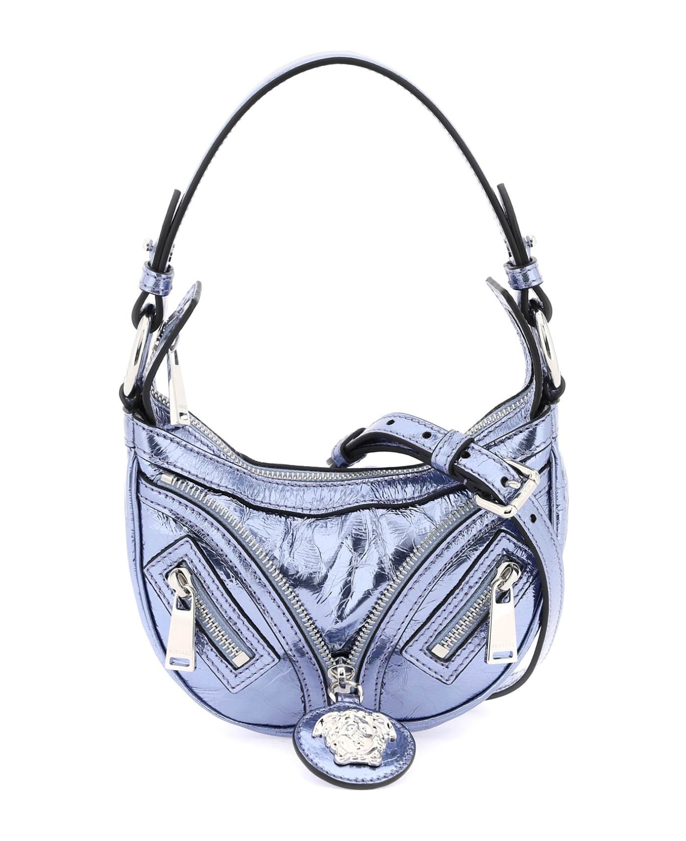 Versace Metallic Leather 'repeat' Mini Hobo Bag - LAVANDER PALLADIUM (Metallic)