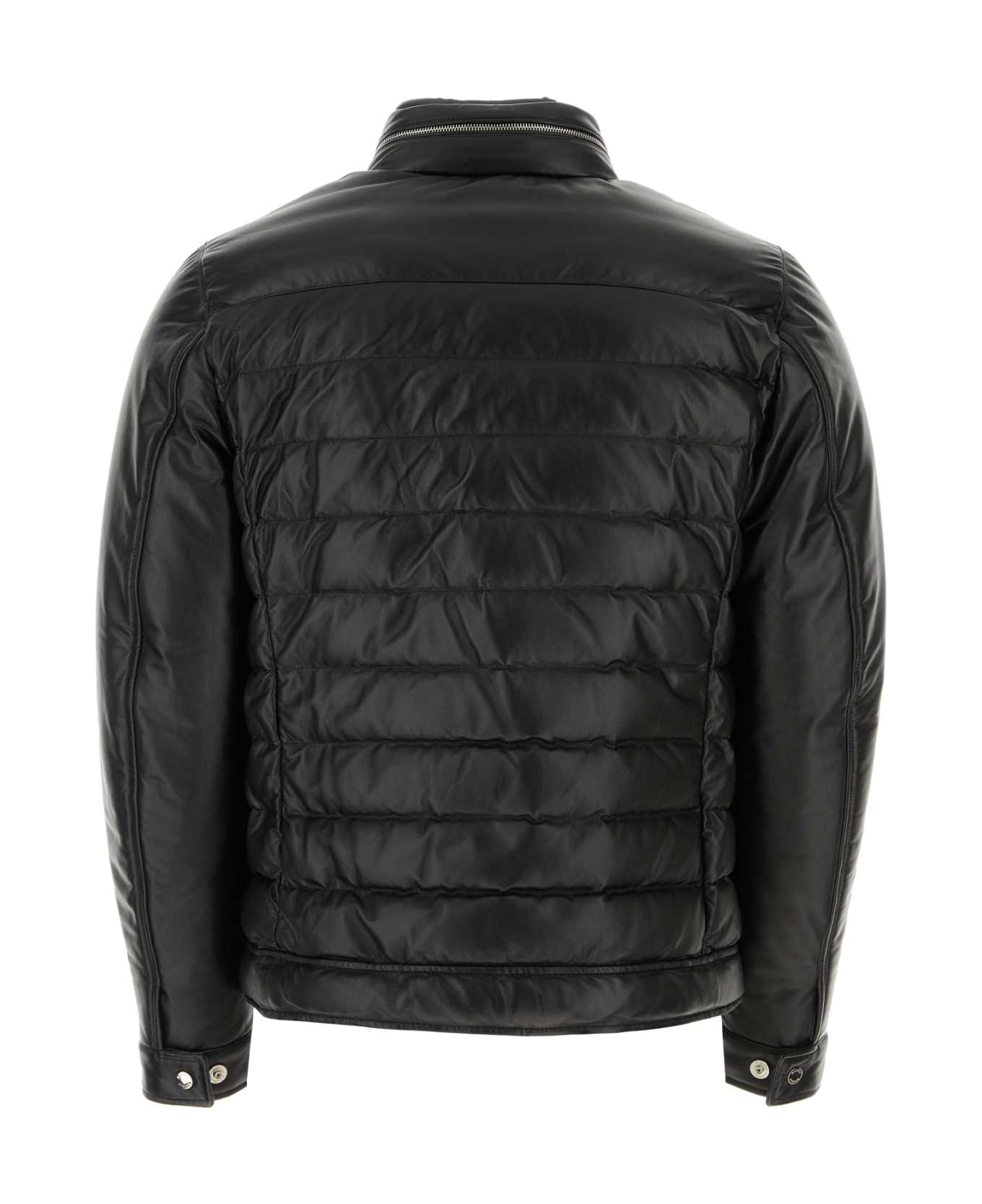 Moorer Black Leather Gilles Down Jacket - NERO