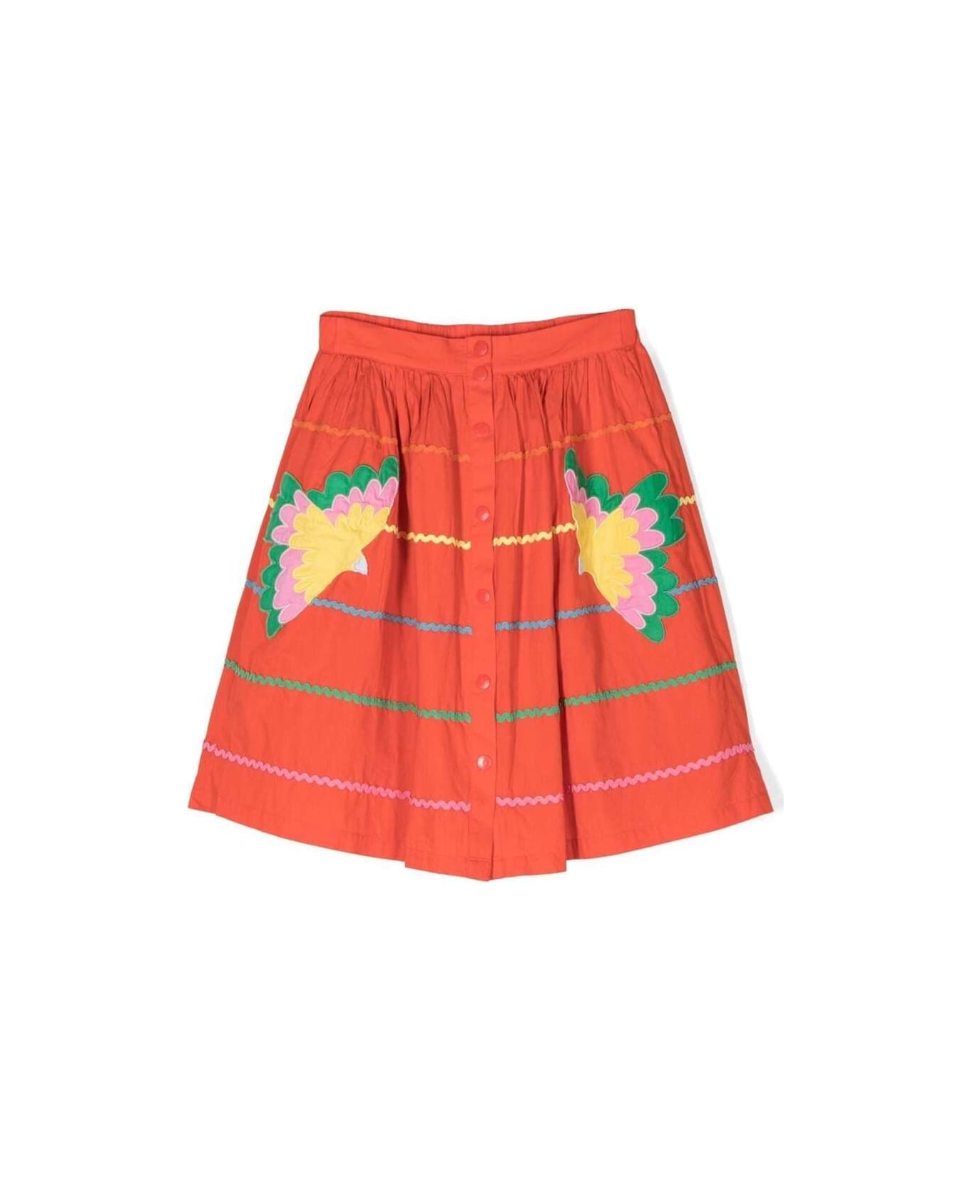 Stella McCartney Kids Buttoned-up Skirt With Graphic Print In Orange Cotton Woman - Red