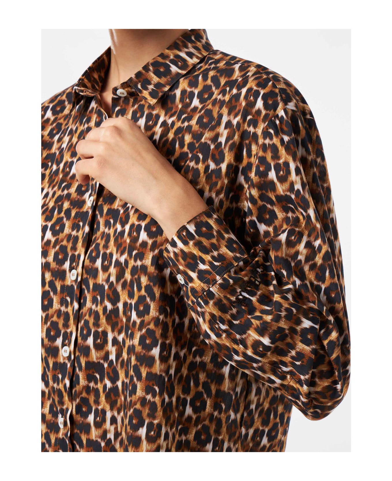 MC2 Saint Barth Leopard Print Cotton Shirt With Embroidery - BROWN