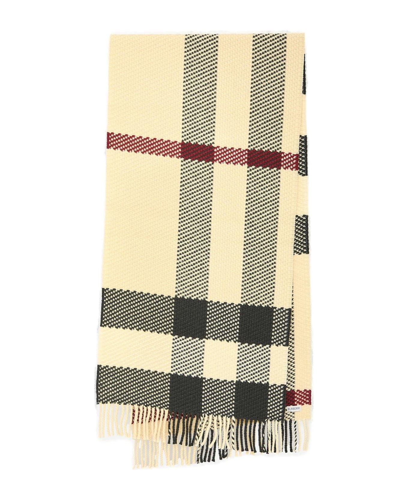 Burberry Check-pattern Fringed-edge Scarf - NEUTRALS/BLACK